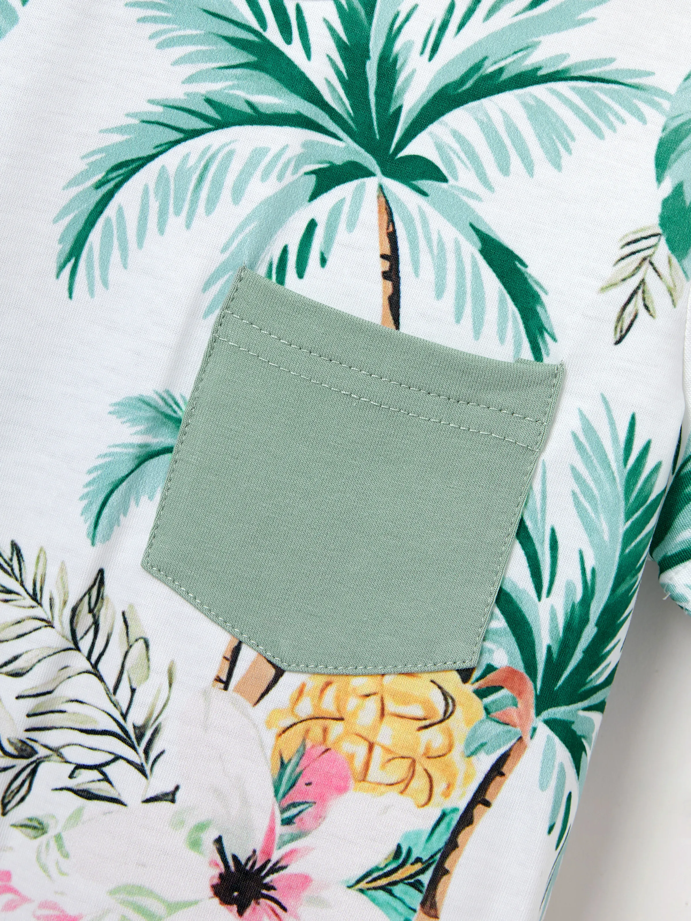Family Matching Tropical Print Outfits Mommy & Me Tank Dress & Dad/Kids Cotton T-Shirt Set
 Green - Image 28
