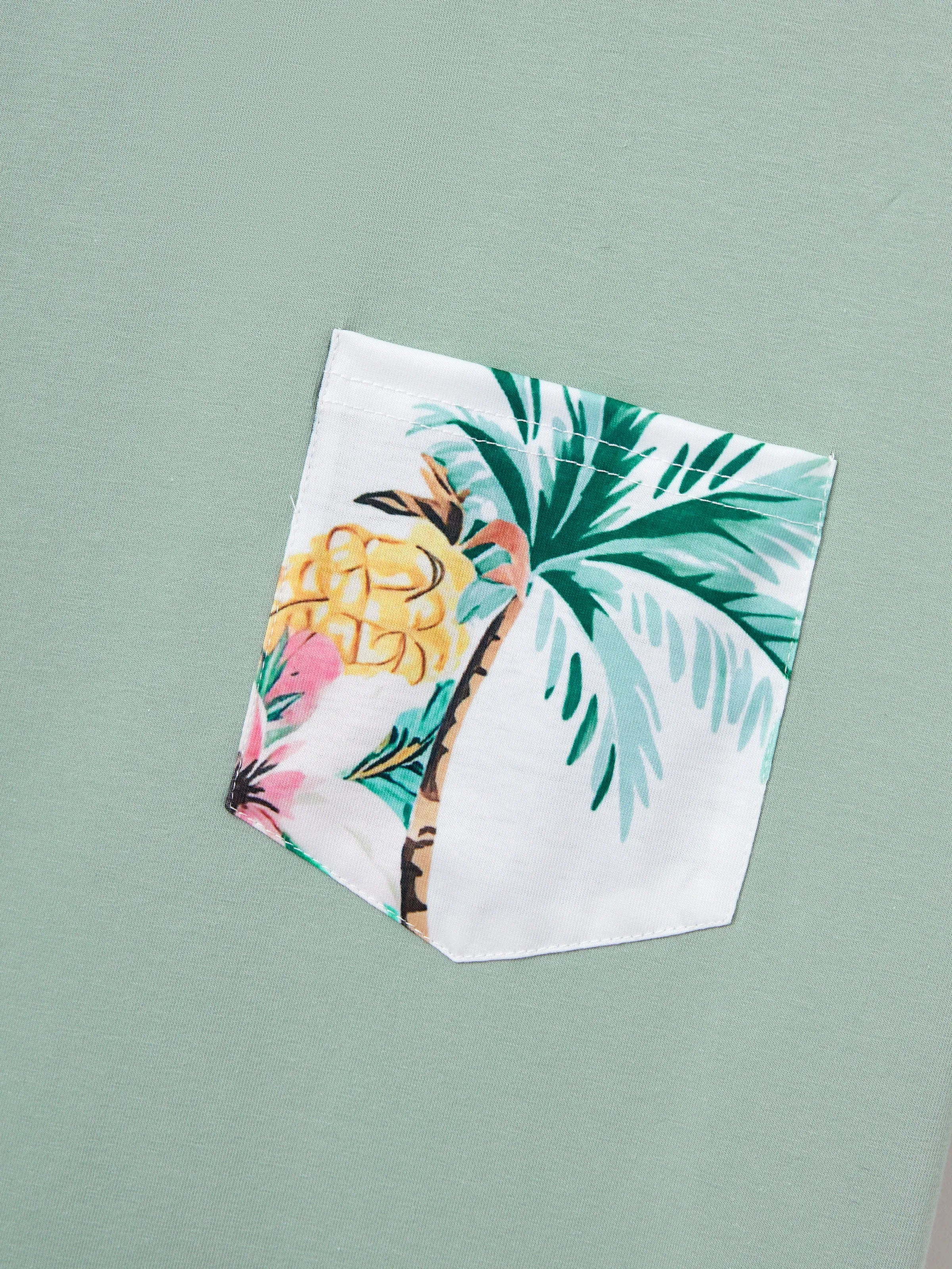 Family Matching Tropical Print Outfits Mommy & Me Tank Dress & Dad/Kids Cotton T-Shirt Set
 Green - Image 34
