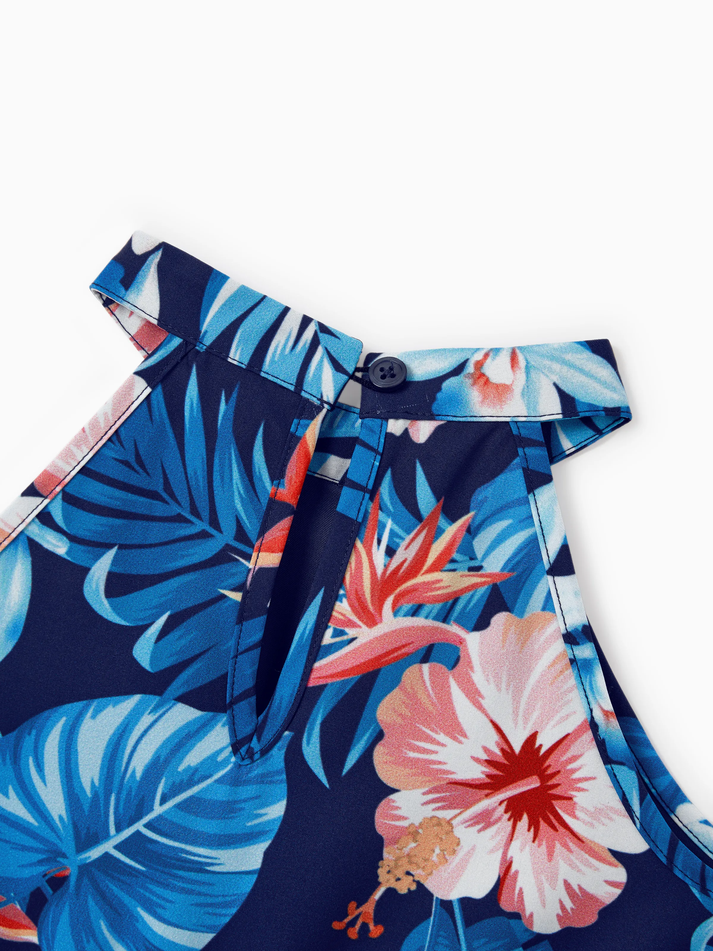Family Matching Vacation Set Tropical Floral Print Shirt or Halter Dresses for Dad, Mom, Kids & Baby, Perfect for Summer Holidays & Family Photos Deep Blue - Image 11