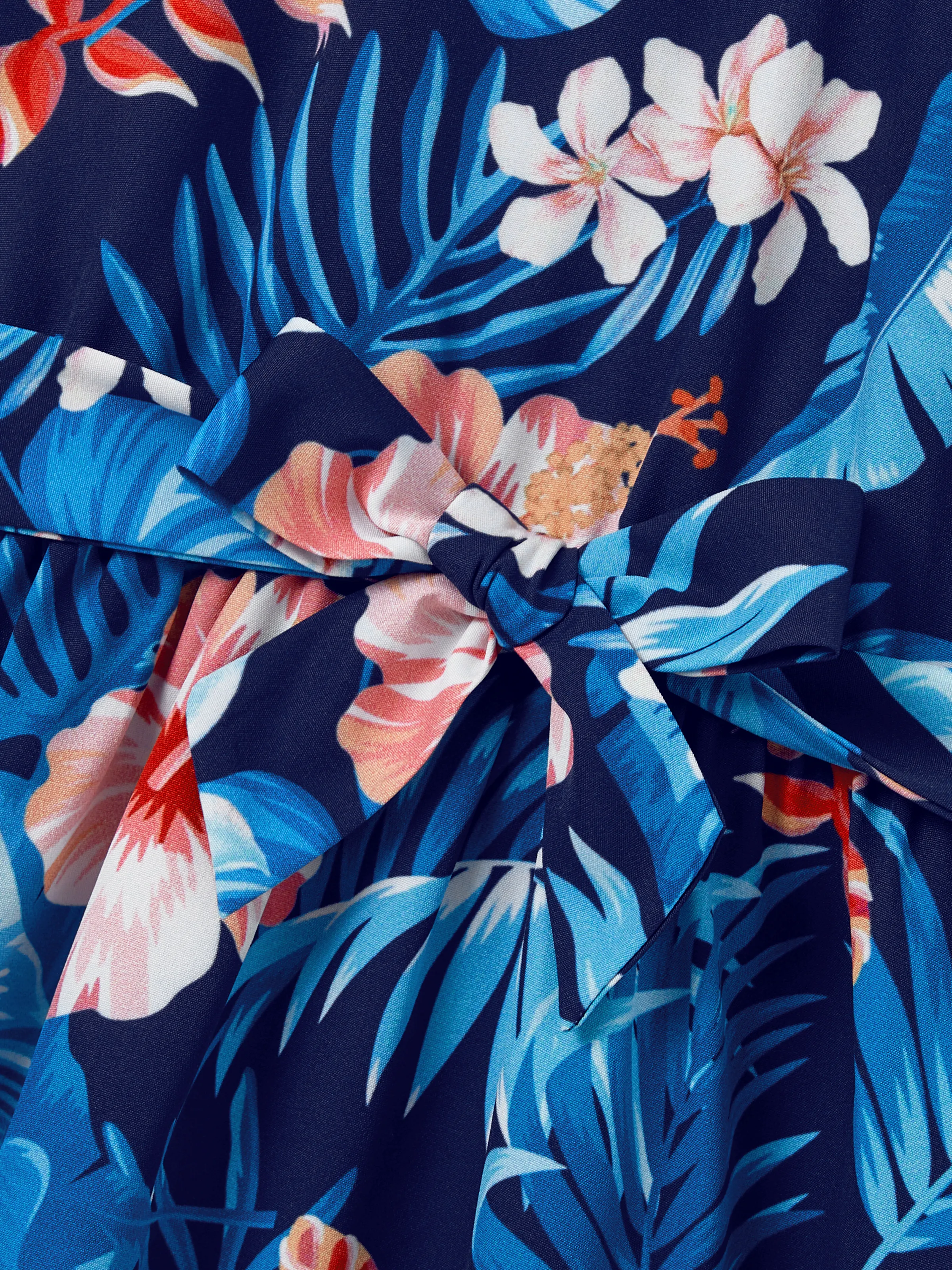 Family Matching Vacation Set Tropical Floral Print Shirt or Halter Dresses for Dad, Mom, Kids & Baby, Perfect for Summer Holidays & Family Photos Deep Blue - Image 12