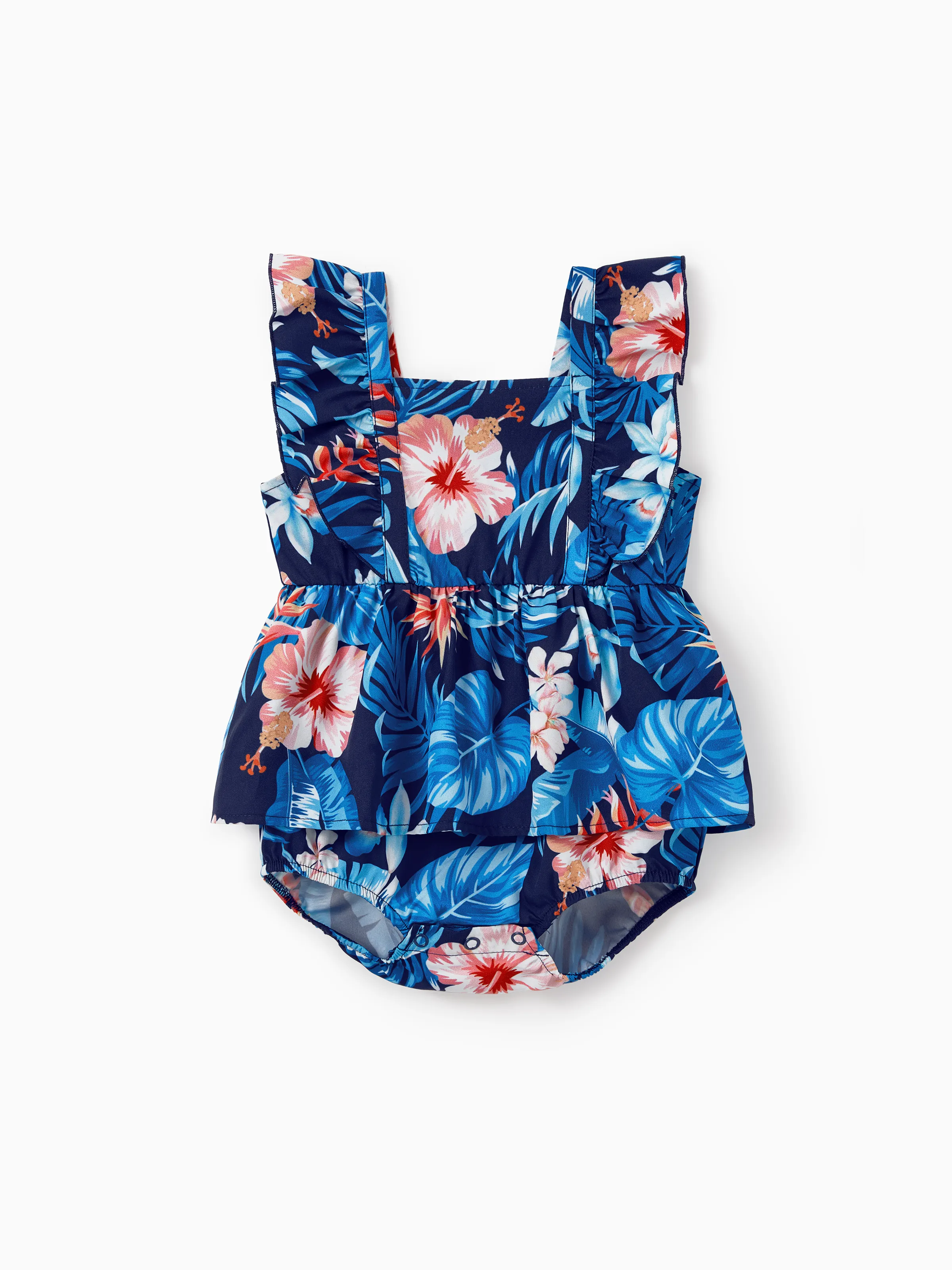 Family Matching Vacation Set Tropical Floral Print Shirt or Halter Dresses for Dad, Mom, Kids & Baby, Perfect for Summer Holidays & Family Photos Deep Blue - Image 13