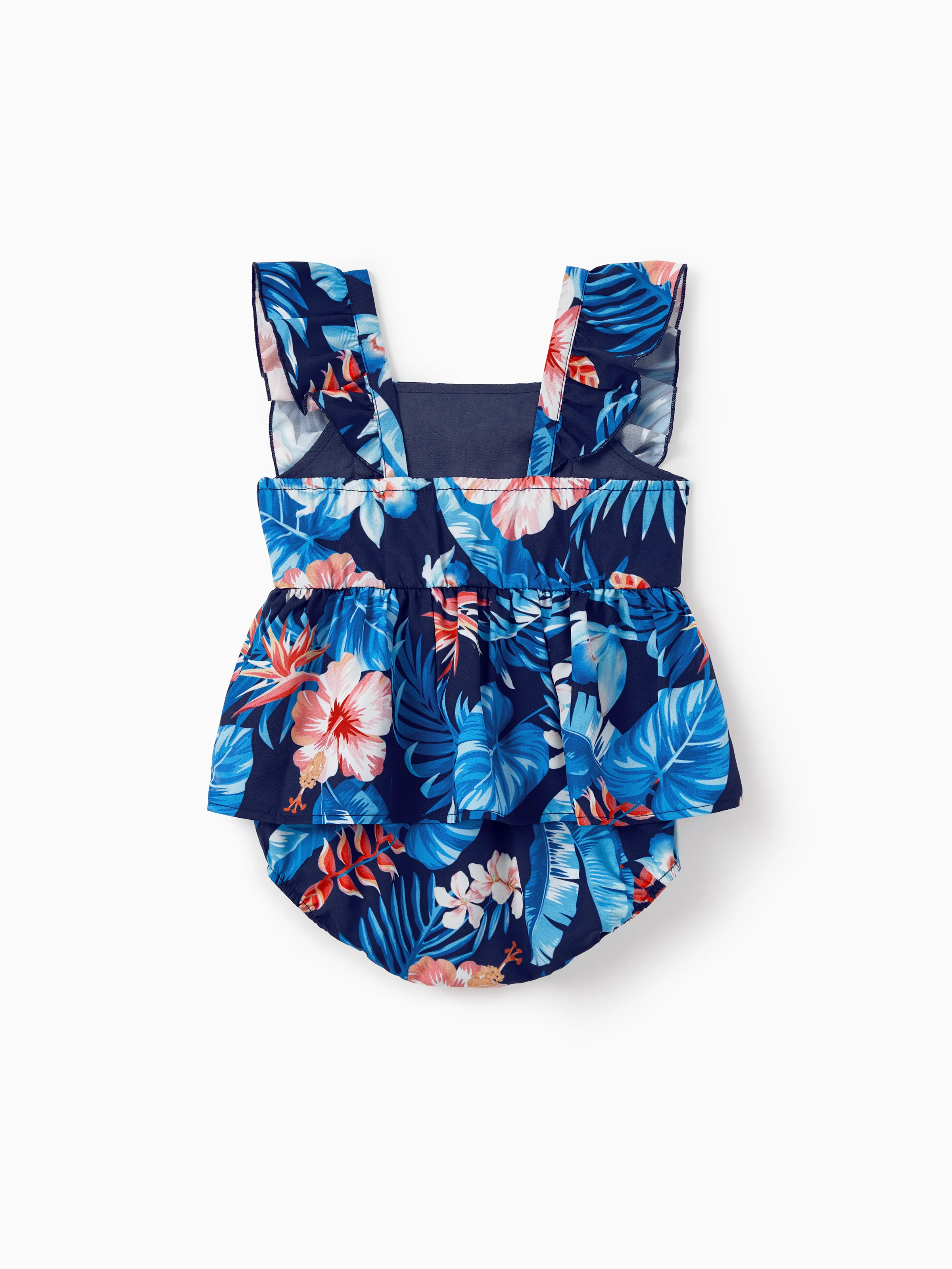 Family Matching Vacation Set Tropical Floral Print Shirt or Halter Dresses for Dad, Mom, Kids & Baby, Perfect for Summer Holidays & Family Photos Deep Blue - Image 14