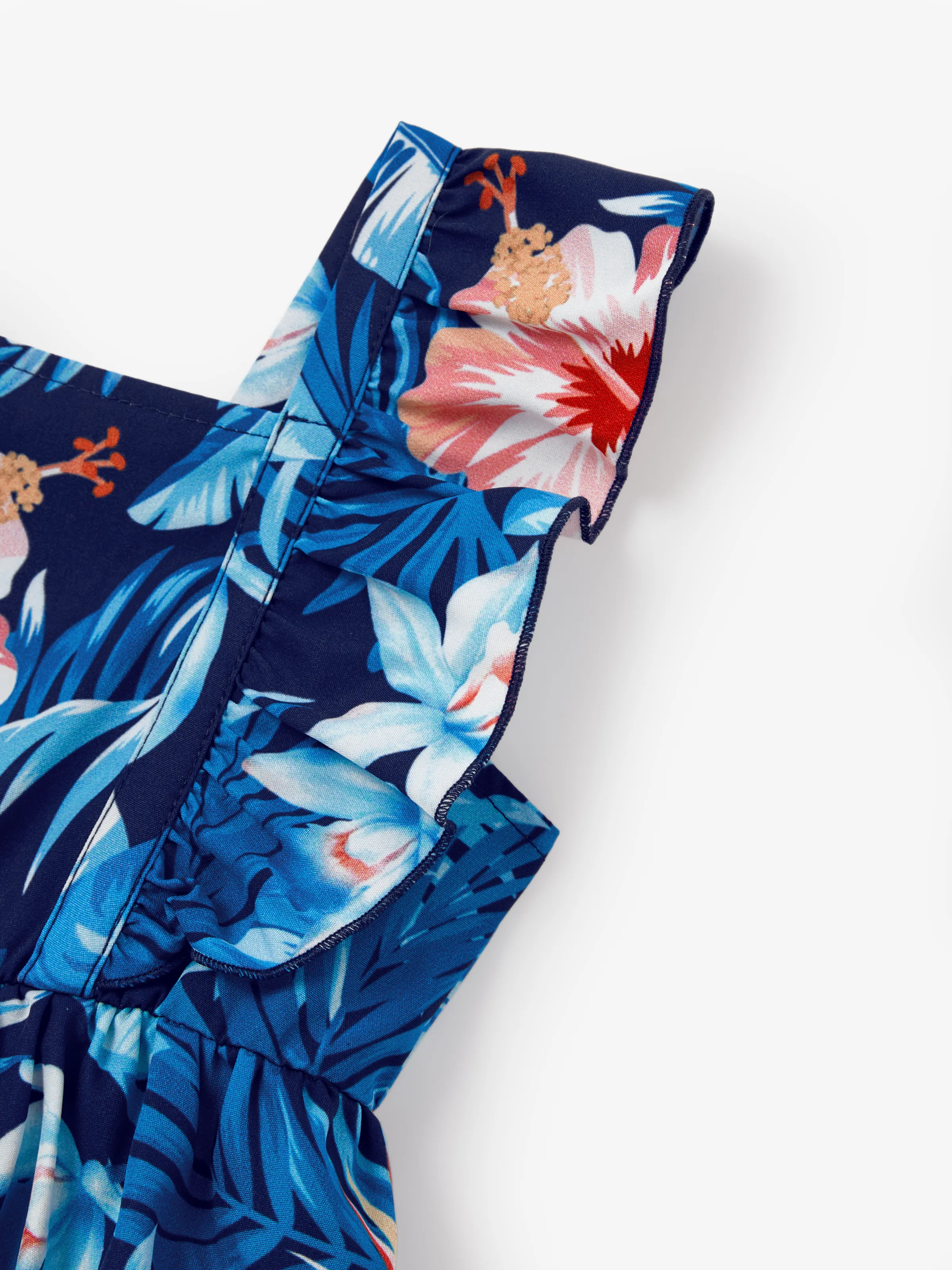 Family Matching Vacation Set Tropical Floral Print Shirt or Halter Dresses for Dad, Mom, Kids & Baby, Perfect for Summer Holidays & Family Photos Deep Blue - Image 16