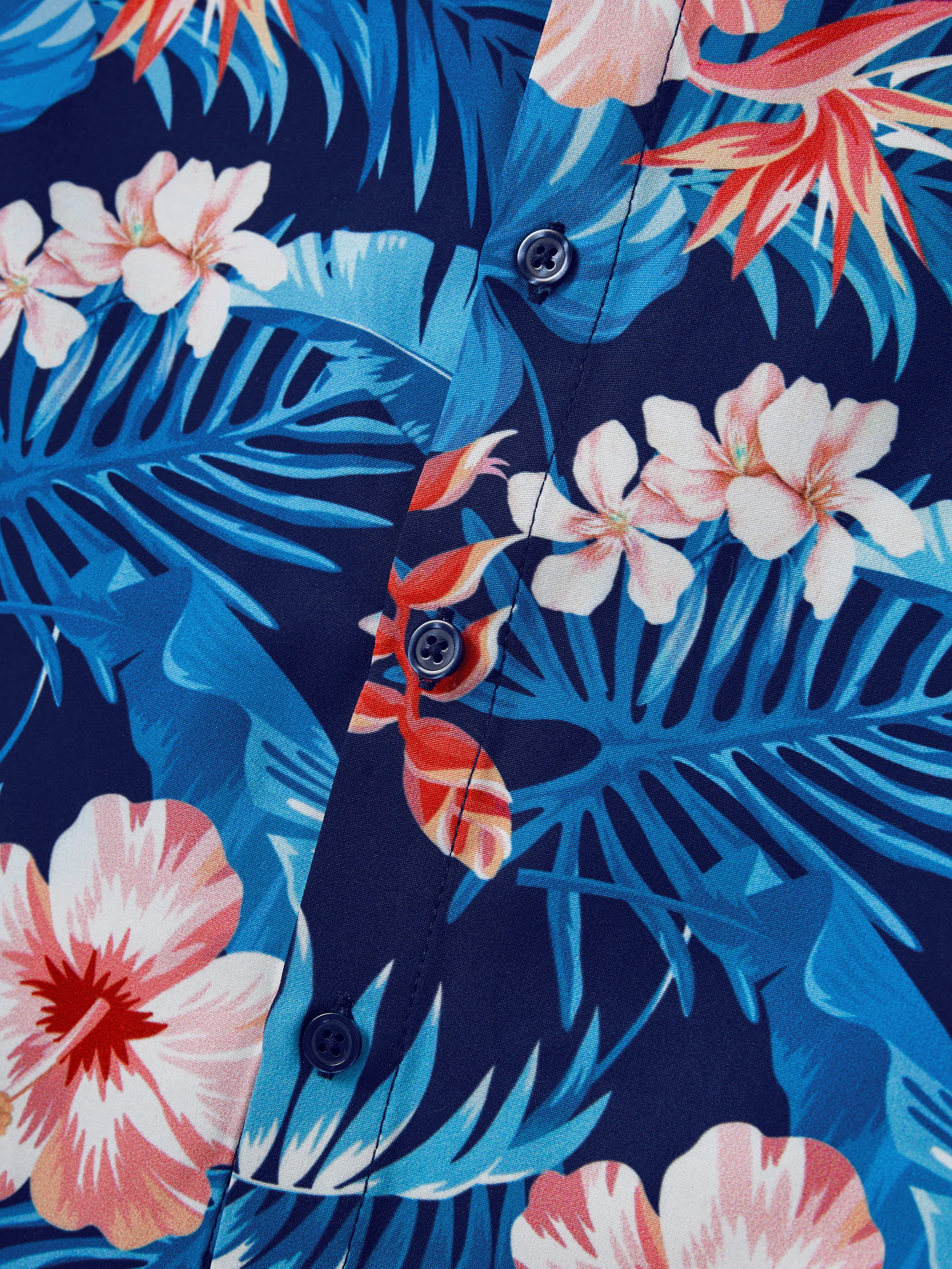 Family Matching Vacation Set Tropical Floral Print Shirt or Halter Dresses for Dad, Mom, Kids & Baby, Perfect for Summer Holidays & Family Photos Deep Blue - Image 24
