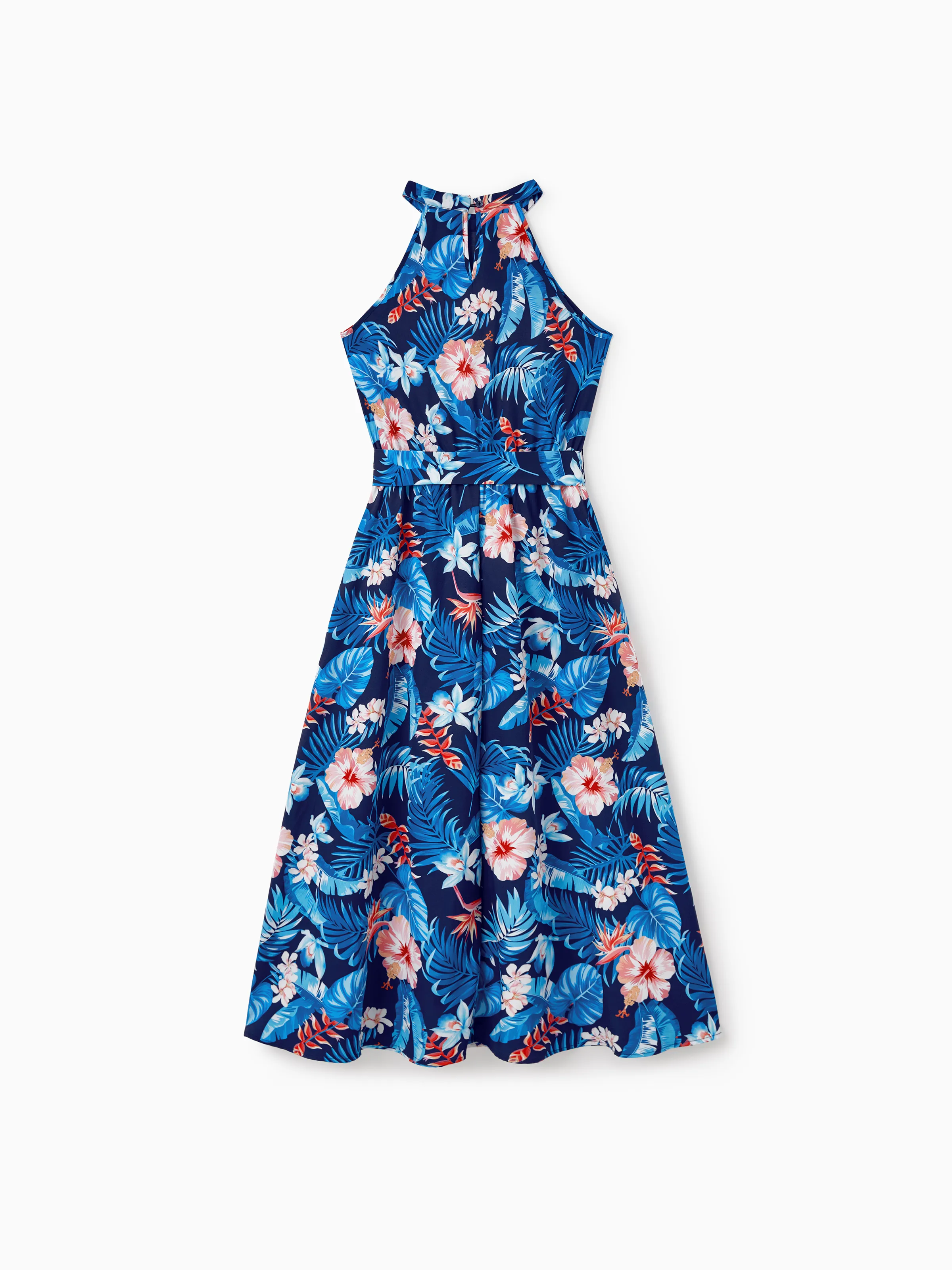 Family Matching Vacation Set Tropical Floral Print Shirt or Halter Dresses for Dad, Mom, Kids & Baby, Perfect for Summer Holidays & Family Photos Deep Blue - Image 4