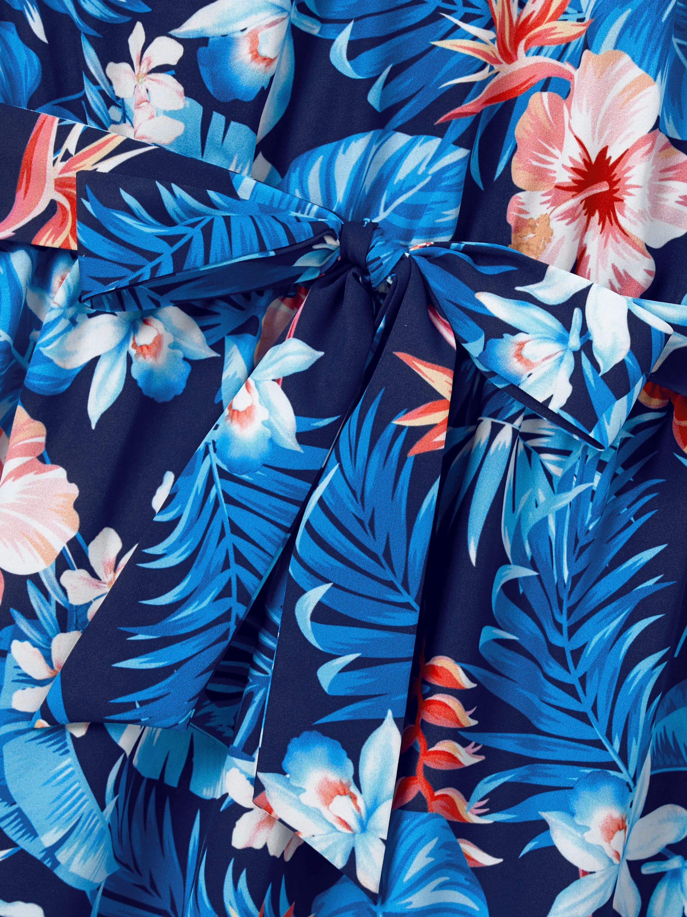 Family Matching Vacation Set Tropical Floral Print Shirt or Halter Dresses for Dad, Mom, Kids & Baby, Perfect for Summer Holidays & Family Photos Deep Blue - Image 7