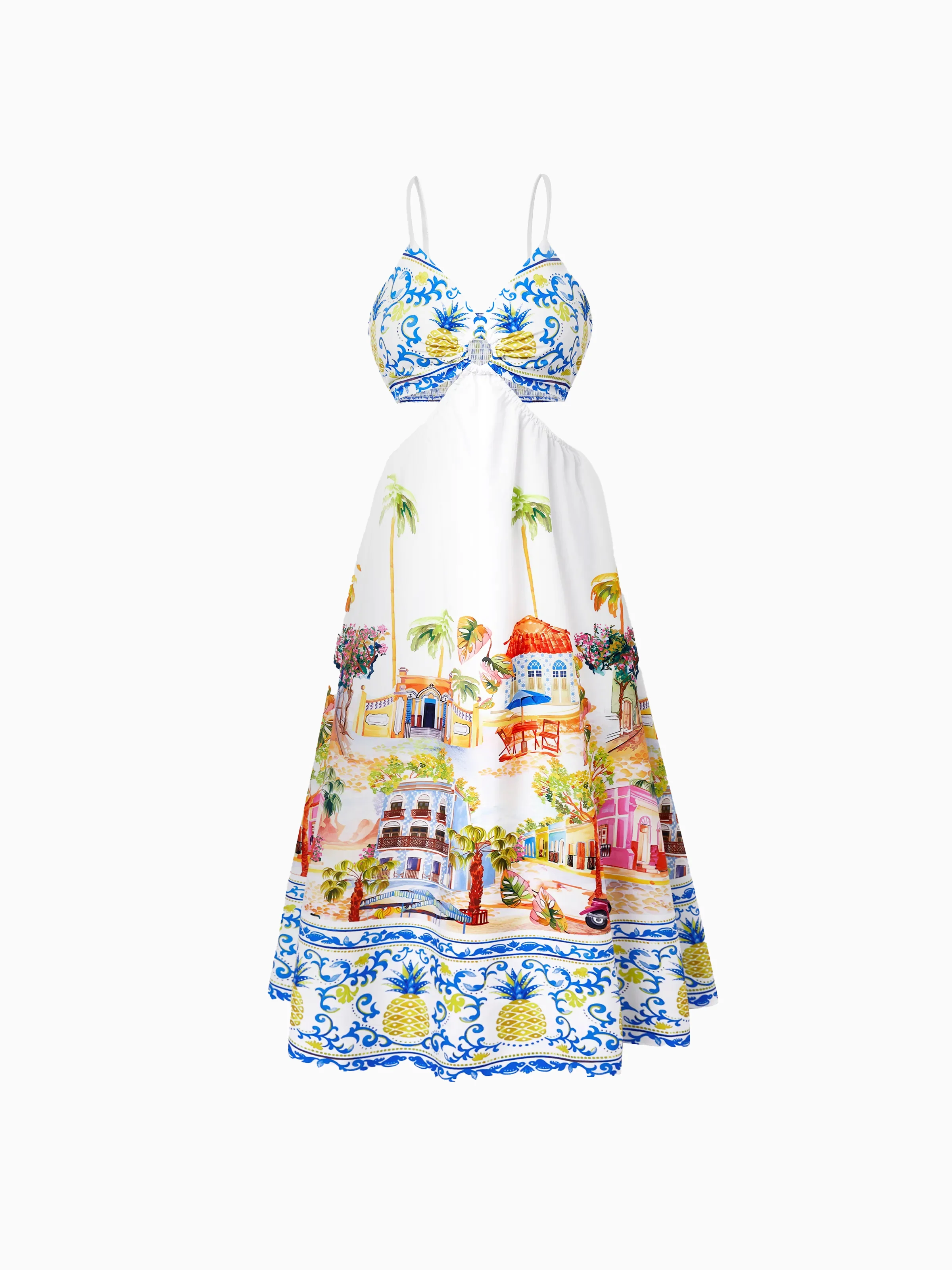 Family Matching Vacation Set Tropical Pineapple Coconut Tree Print Short-sleeve T-shirt or Hollow out Strap Dress for Summer Vacation  White - Image 5