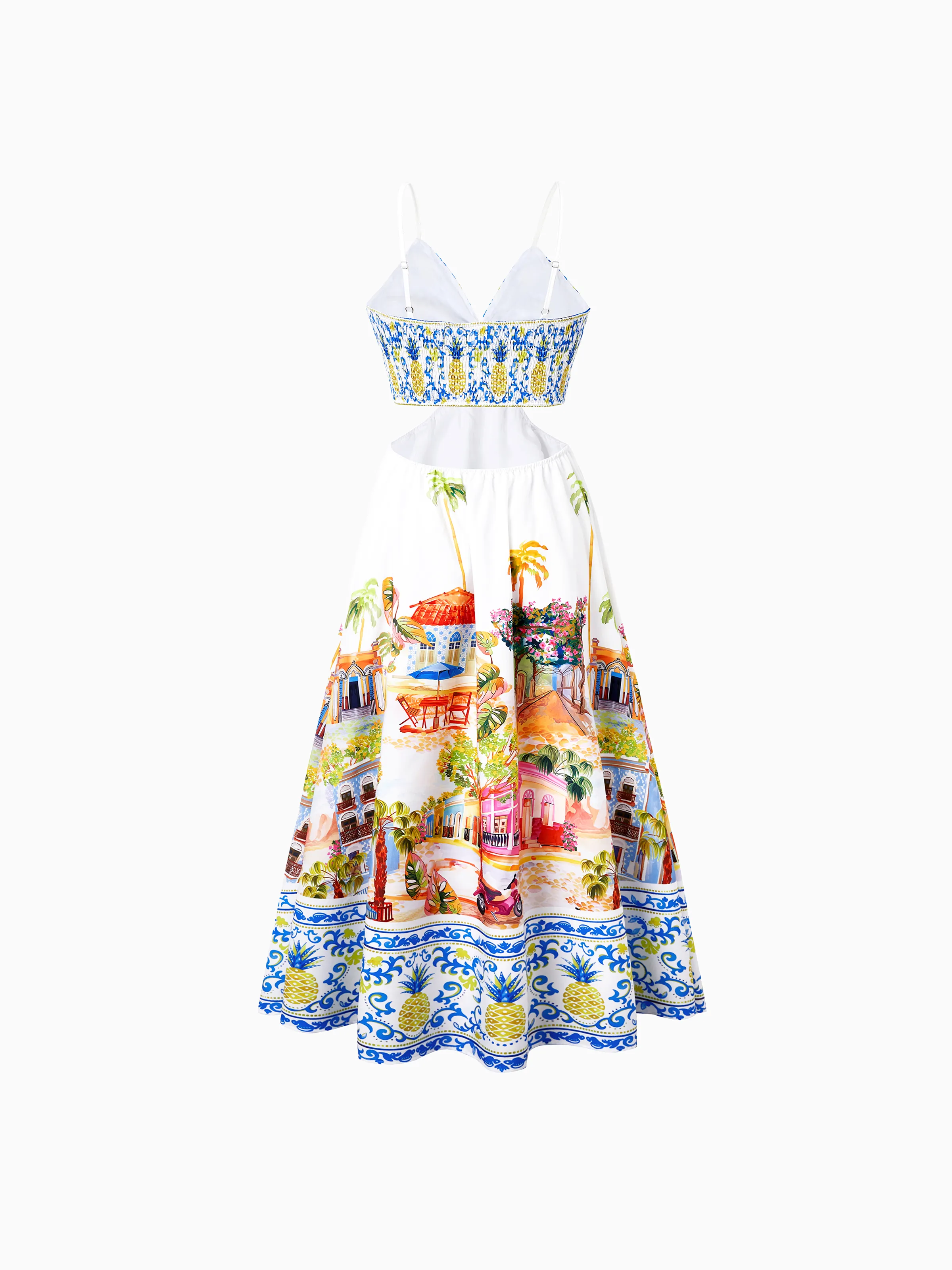 Family Matching Vacation Set Tropical Pineapple Coconut Tree Print Short-sleeve T-shirt or Hollow out Strap Dress for Summer Vacation  White - Image 6