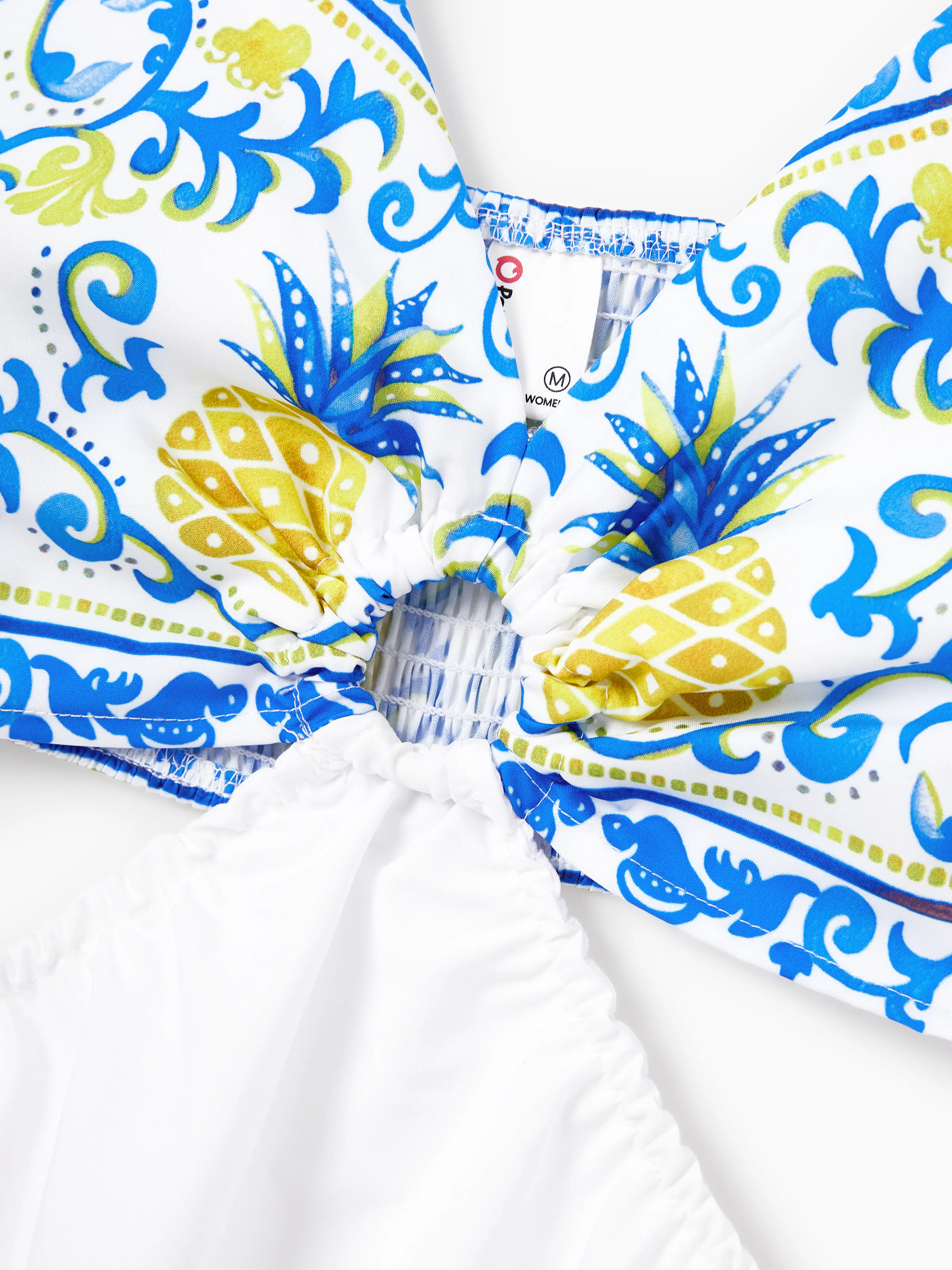 Family Matching Vacation Set Tropical Pineapple Coconut Tree Print Short-sleeve T-shirt or Hollow out Strap Dress for Summer Vacation  White - Image 7
