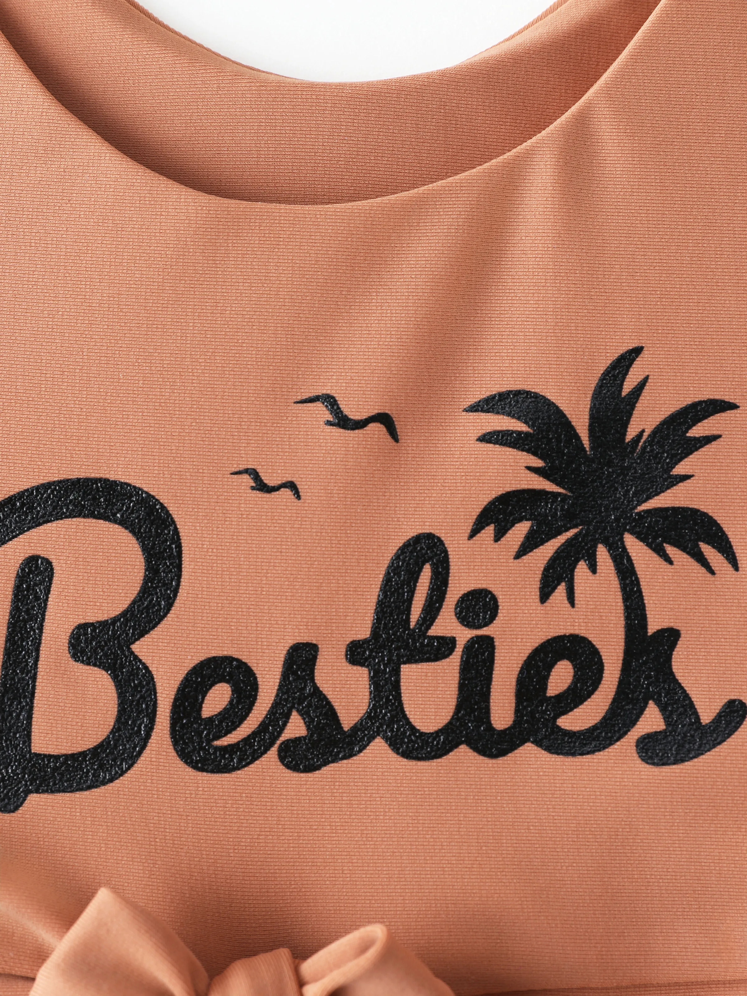 Family Matching Vertical Stripe Drawstring Swim Drunks or Besties Printed Crop Tank Bikini Khaki - Image 10