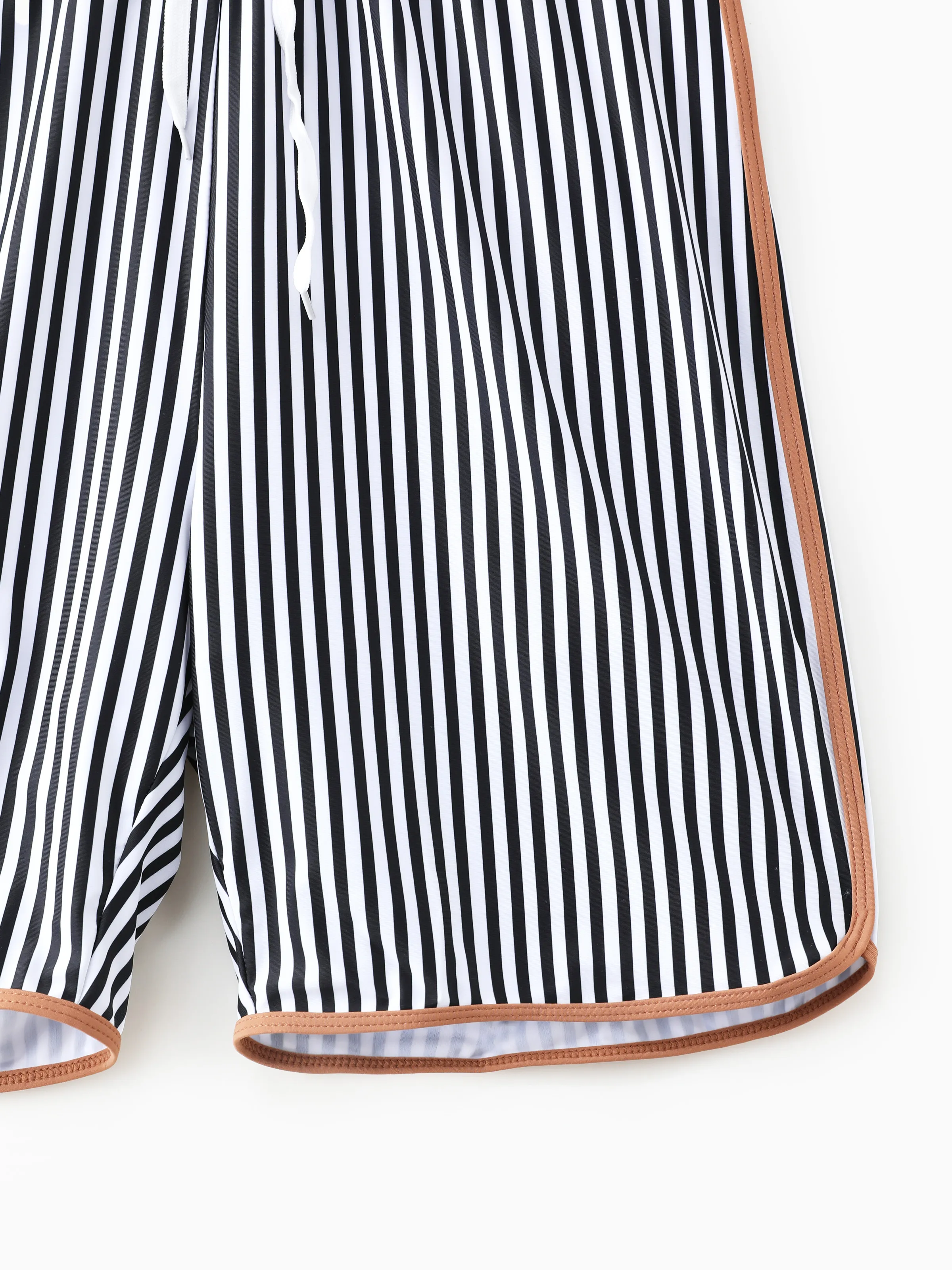 Family Matching Vertical Stripe Drawstring Swim Drunks or Besties Printed Crop Tank Bikini Khaki - Image 19