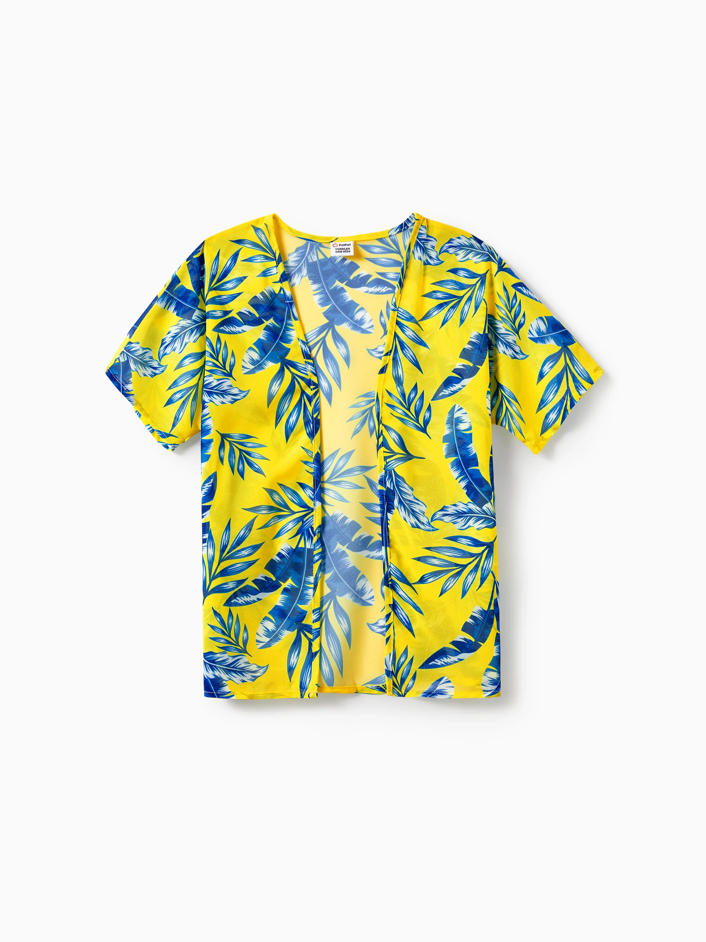 Family Matching Yellow Leaf Print Swim Trunks or Ruched Flutter Sleeve Bikini with Optional Swim Cover Up Yellow - Image 13