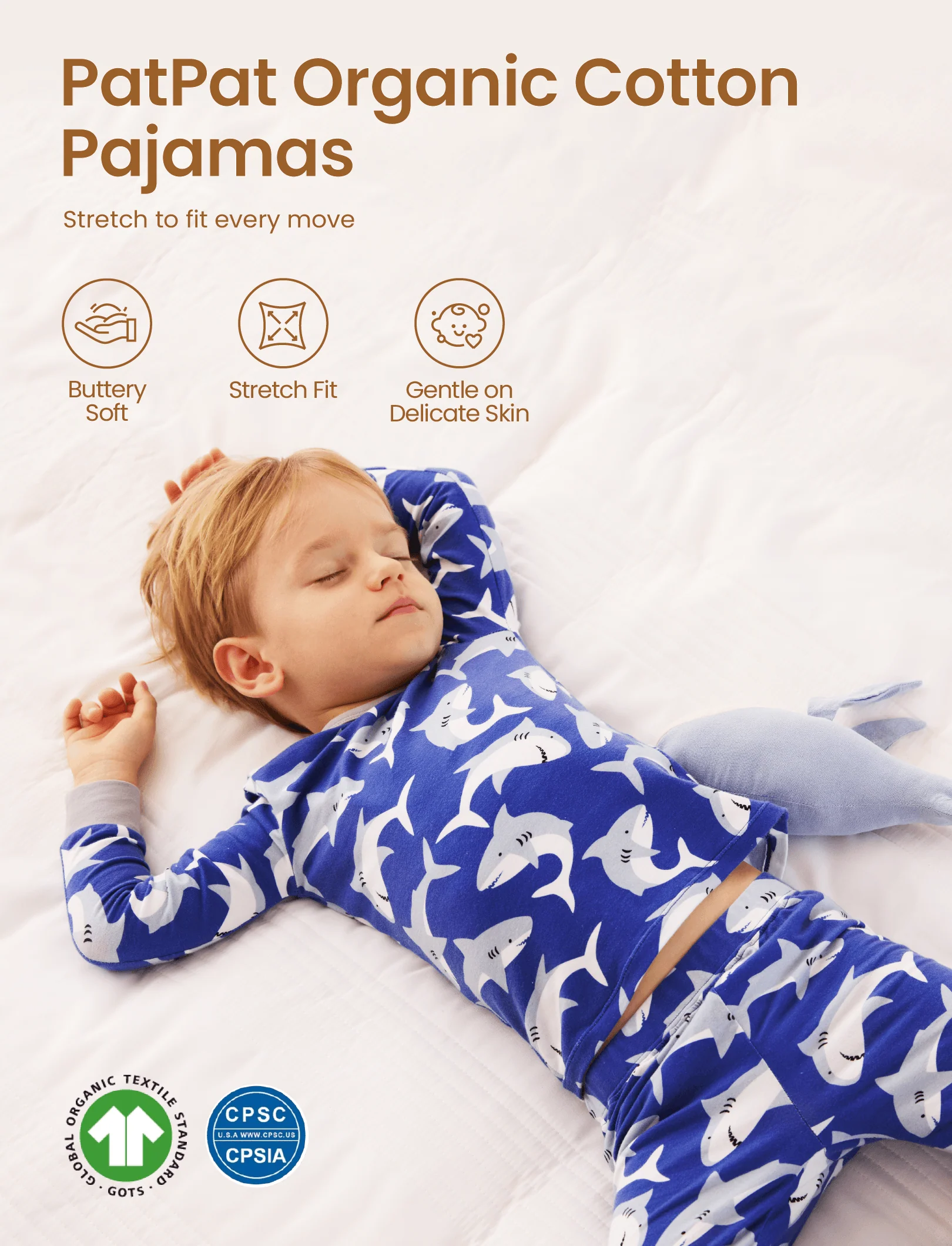 Halloween Pajamas Set with Childlike Print 2-piece Snug fit Organic Cotton Pajamas for Toddler / Kids Girls / Boys Deep Blue - Image 3