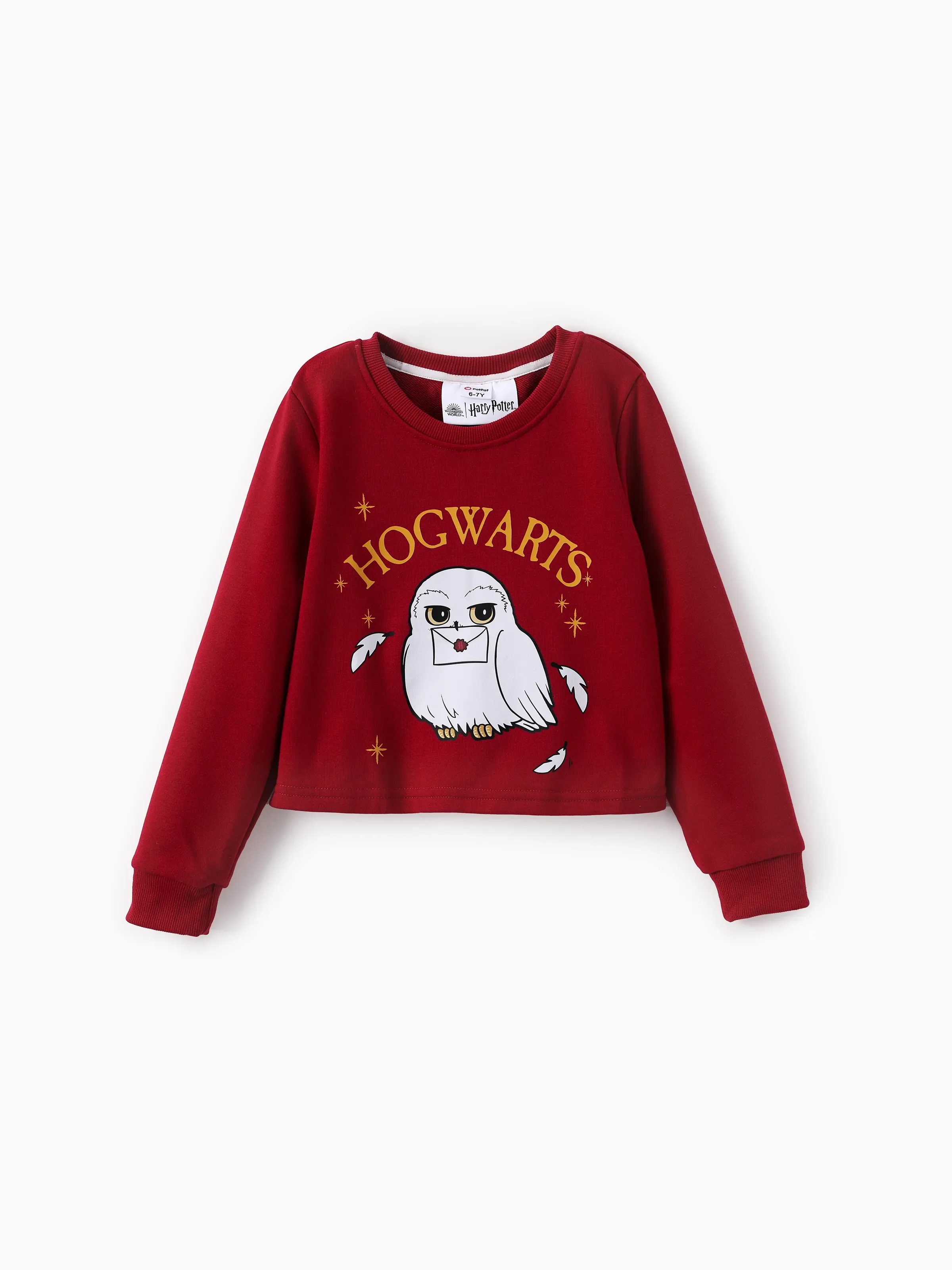 Harry Potter Kid Girl 2pcs Owl Print Long-sleeve Sweatshirt And Bow tie Plaid Skirt Set Red - Image 2