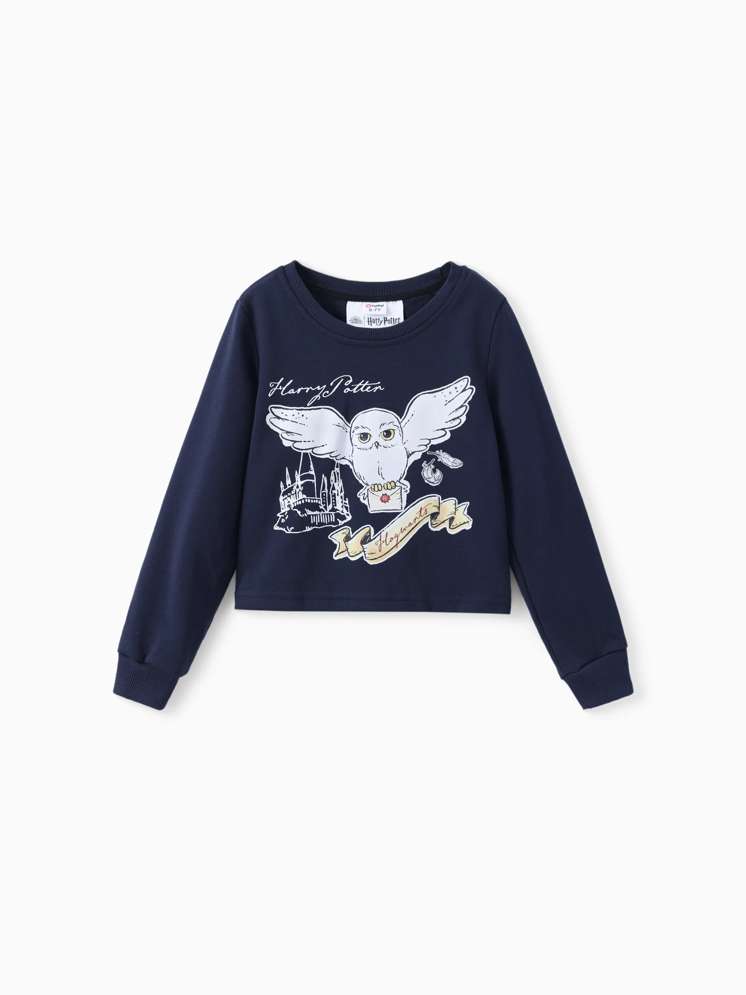 Harry Potter Kid Girl 2pcs Owl Print Long-sleeve Sweatshirt And Bow tie Plaid Skirt Set royalblue - Image 2
