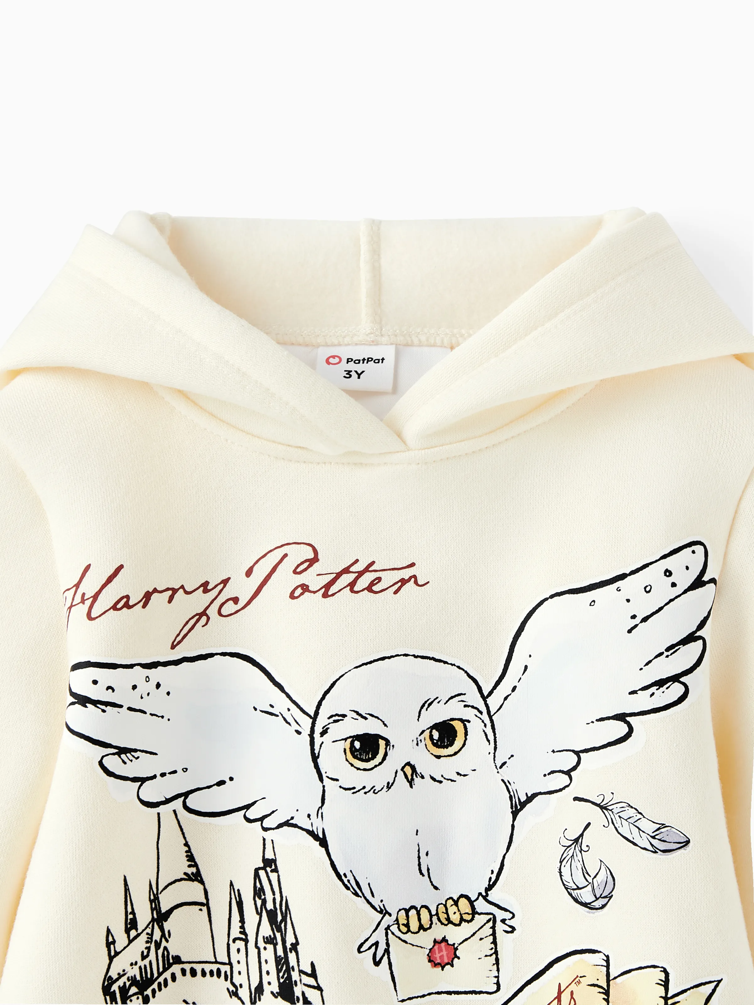 Harry Potter Toddler Boy Owl Character Print Oversized Fleece Hoodies Apricot - Image 3