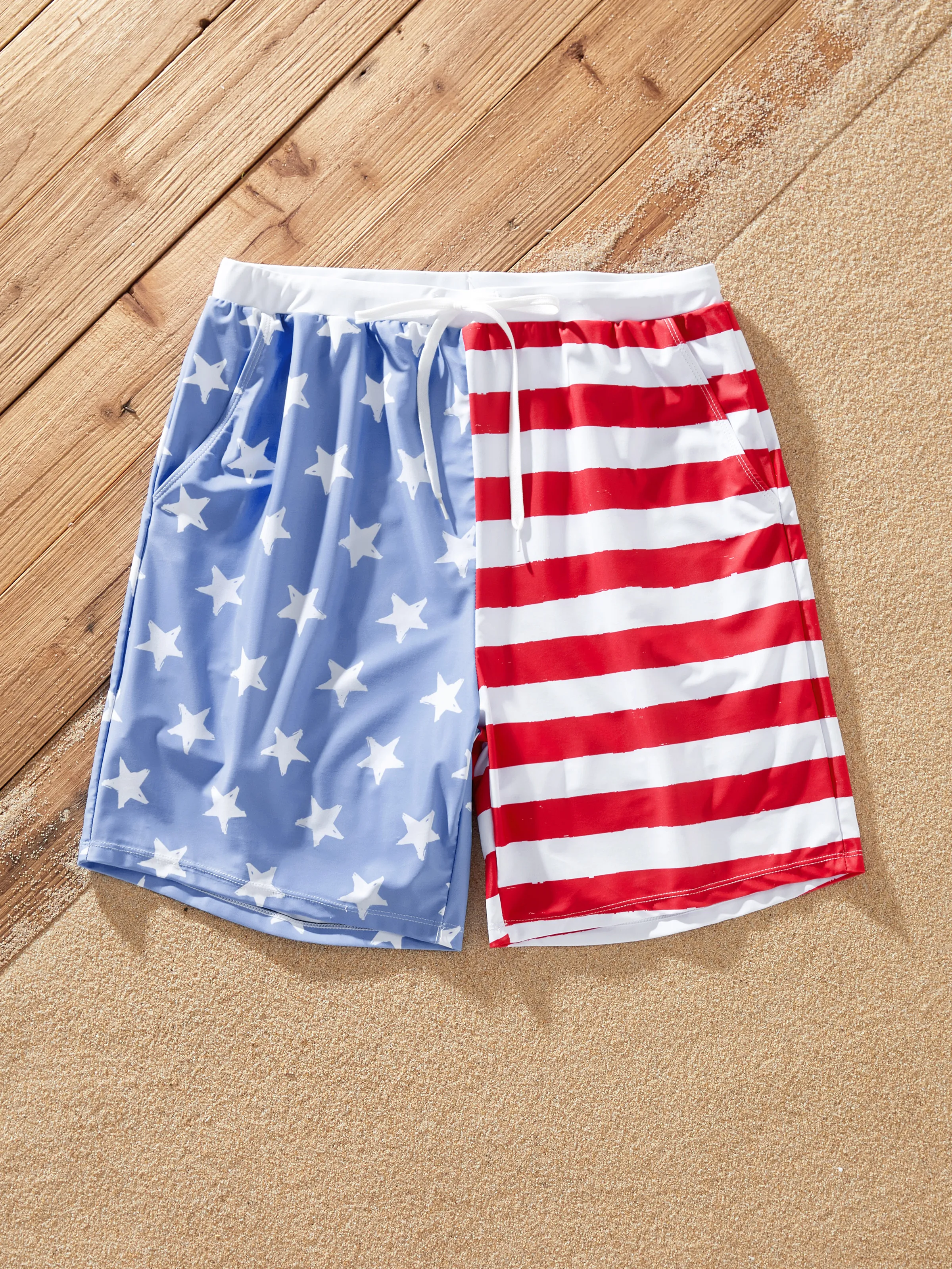 Independence Day 4th of July Family Matching Patriotic Swimwear Stars and Stripes Board Shorts or Ruffled Layers V-neck One-Piece Swimsuits Blue - Image 26