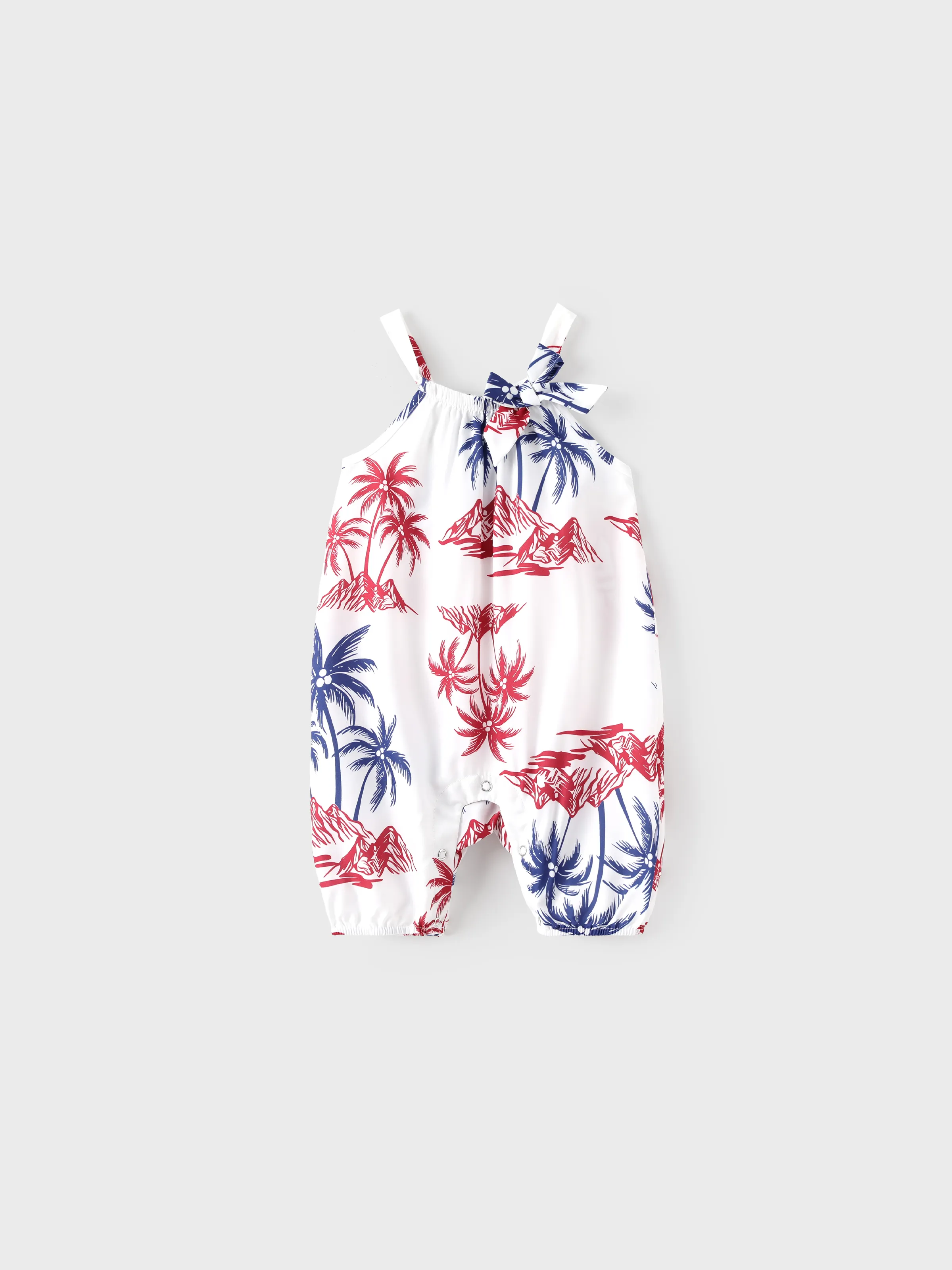 Independence Day 4th of July Matching Family Outfits Red & Blue Palm Tree Print Hawaiian Vacation Clothes Summer Beach Shirt & Dress Set Multi-color - Image 11