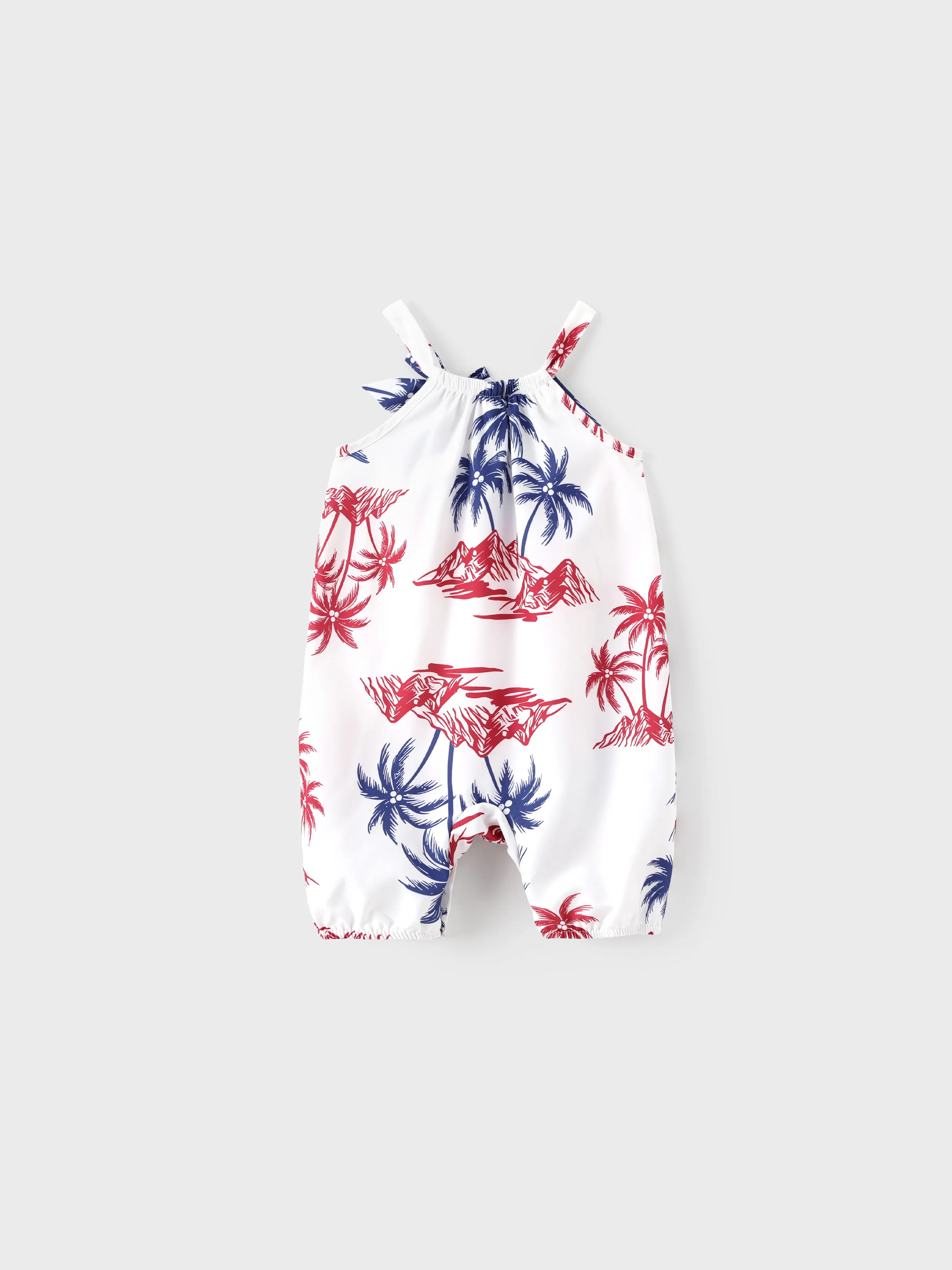 Independence Day 4th of July Matching Family Outfits Red & Blue Palm Tree Print Hawaiian Vacation Clothes Summer Beach Shirt & Dress Set Multi-color - Image 12