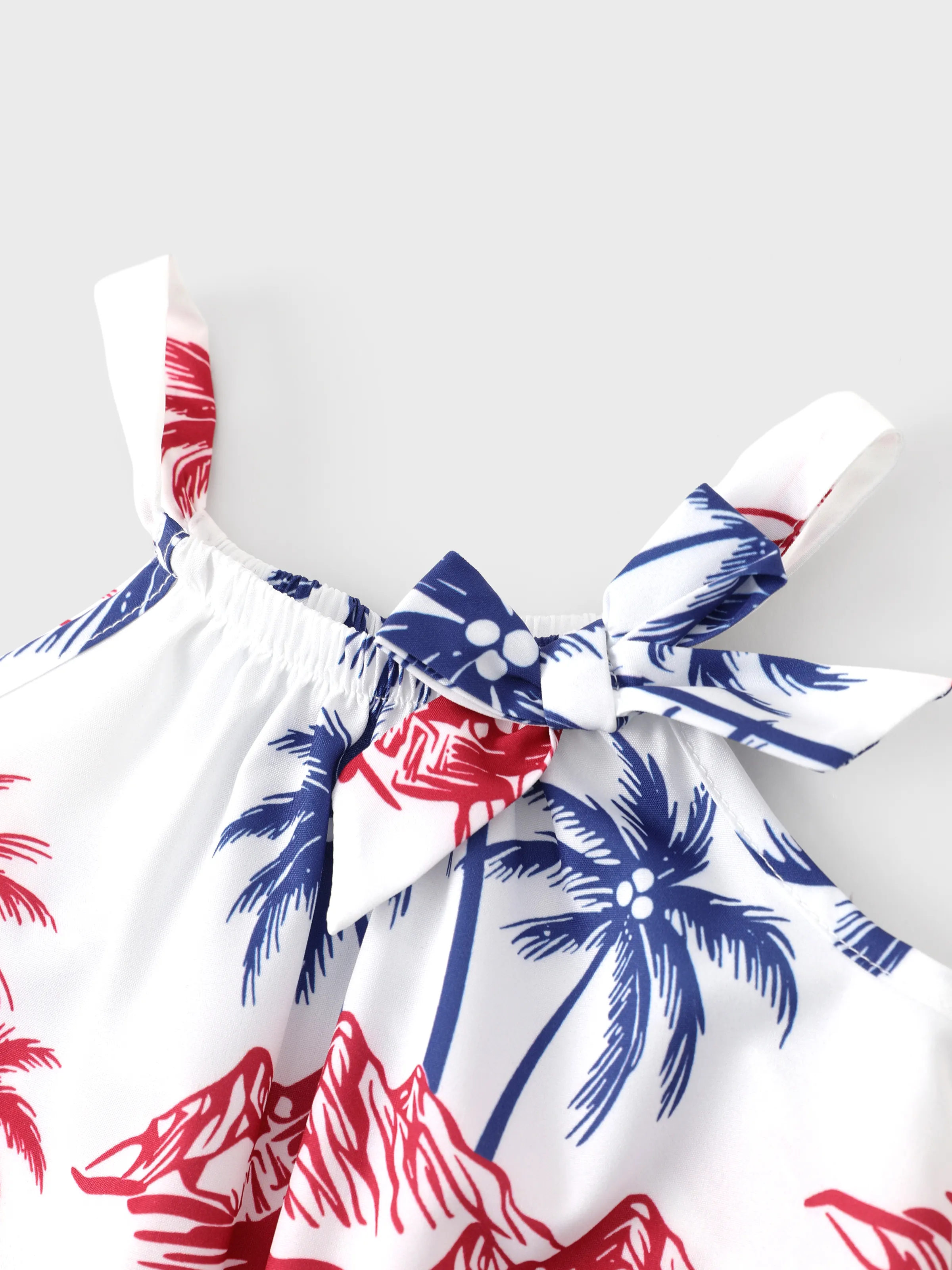 Independence Day 4th of July Matching Family Outfits Red & Blue Palm Tree Print Hawaiian Vacation Clothes Summer Beach Shirt & Dress Set Multi-color - Image 13