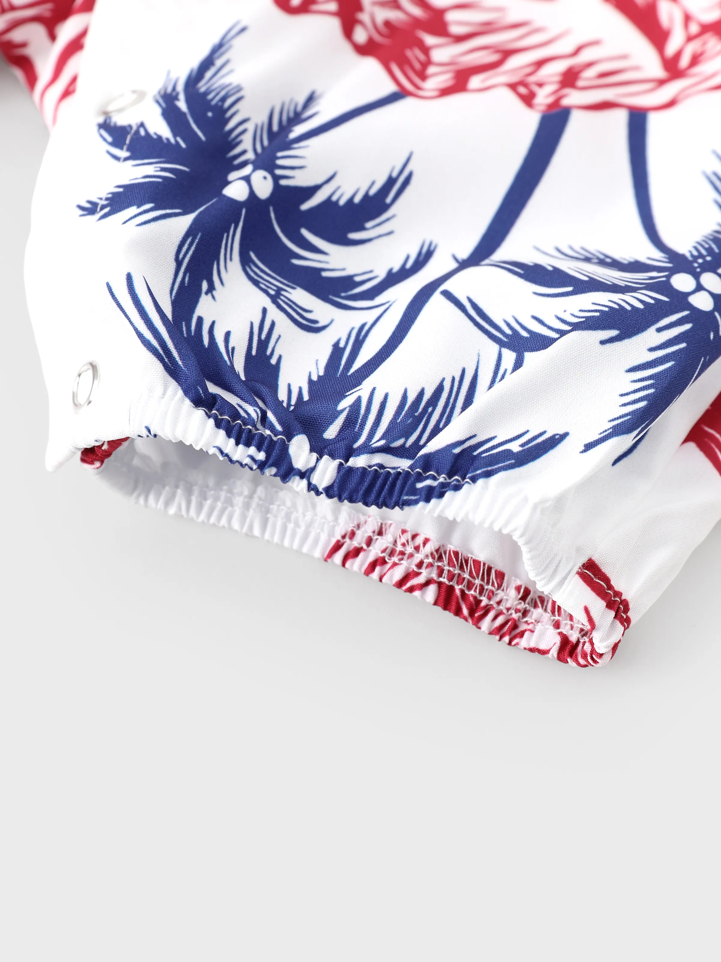 Independence Day 4th of July Matching Family Outfits Red & Blue Palm Tree Print Hawaiian Vacation Clothes Summer Beach Shirt & Dress Set Multi-color - Image 14