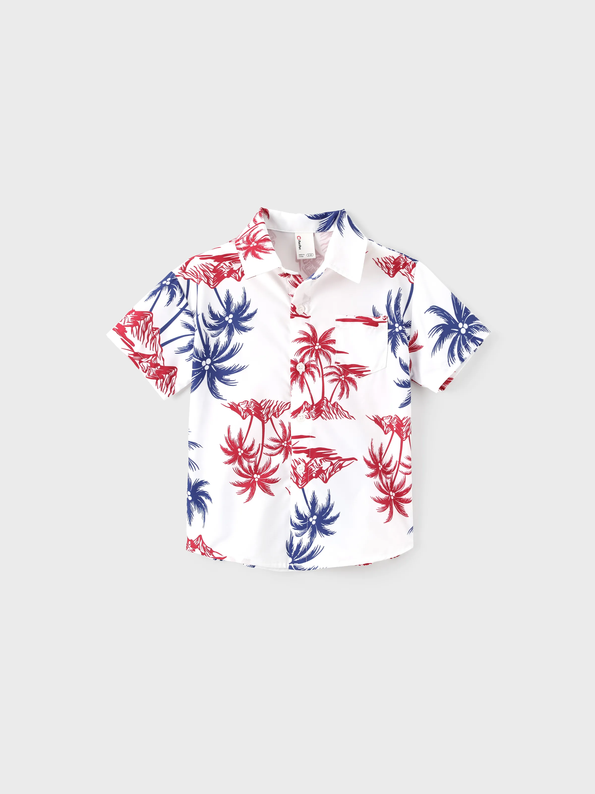 Independence Day 4th of July Matching Family Outfits Red & Blue Palm Tree Print Hawaiian Vacation Clothes Summer Beach Shirt & Dress Set Multi-color - Image 16