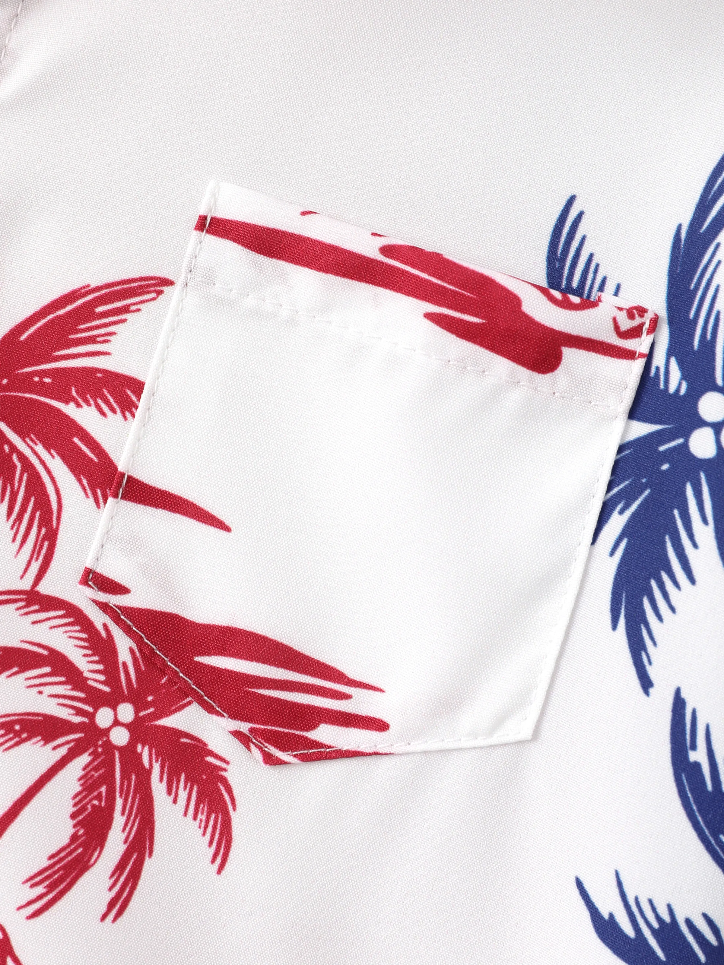 Independence Day 4th of July Matching Family Outfits Red & Blue Palm Tree Print Hawaiian Vacation Clothes Summer Beach Shirt & Dress Set Multi-color - Image 20