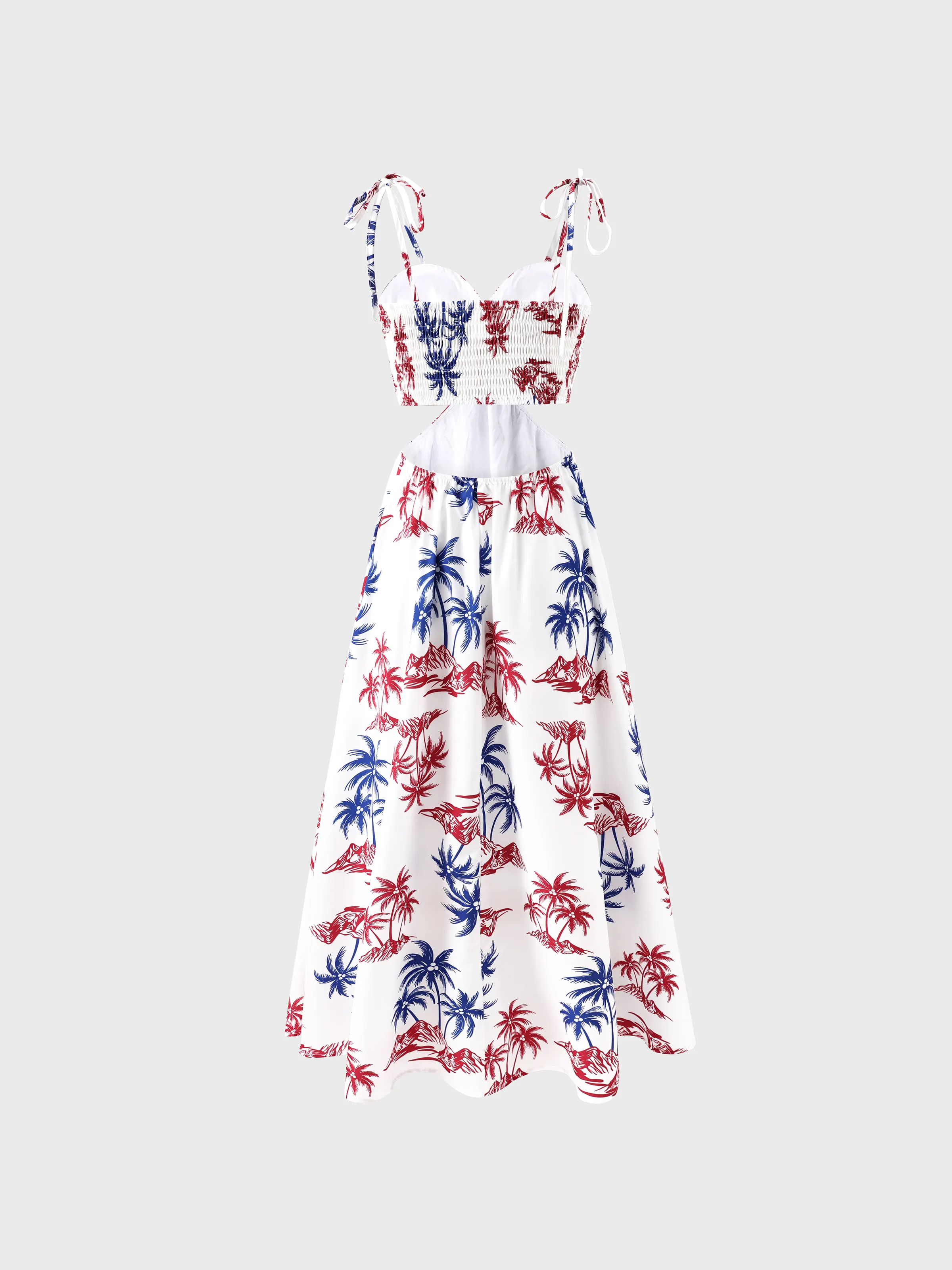 Independence Day 4th of July Matching Family Outfits Red & Blue Palm Tree Print Hawaiian Vacation Clothes Summer Beach Shirt & Dress Set Multi-color - Image 3