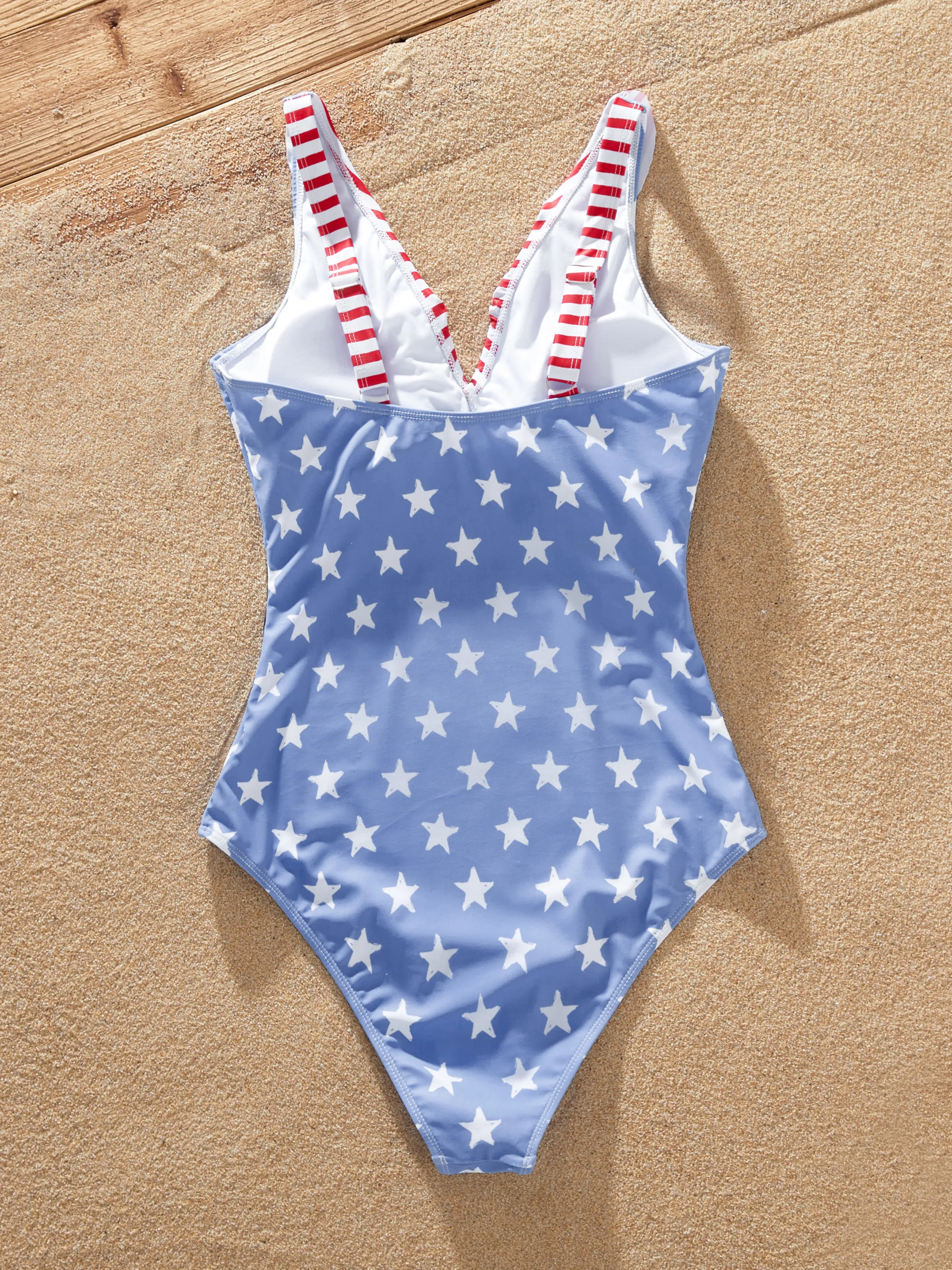 Independence Day 4th of July Mommy & me Patriotic Swimwear Stars and Ruffled Layers V-neck One-Piece Swimsuits Blue - Image 4