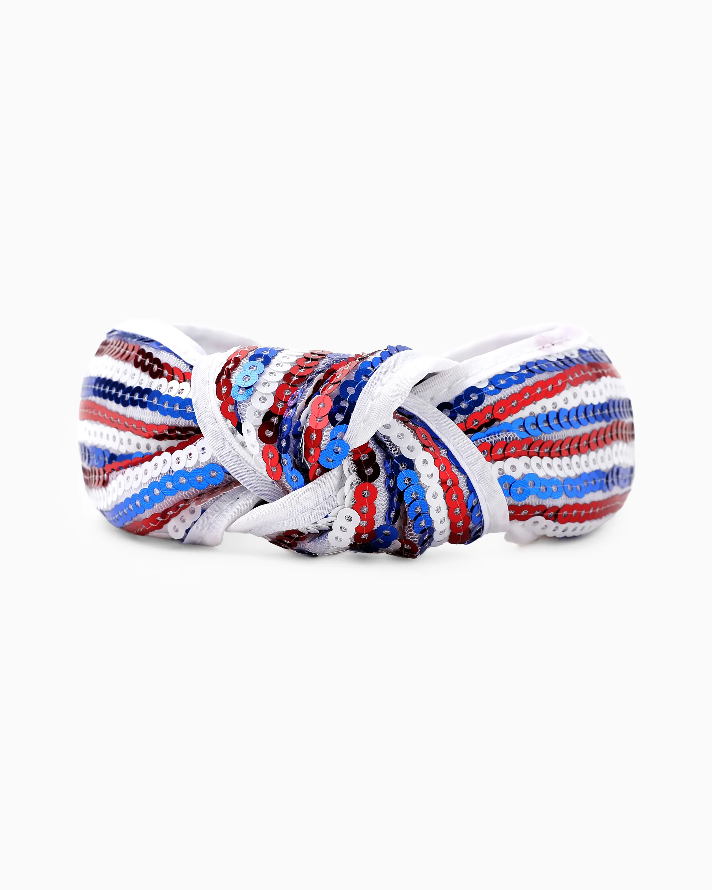 Independence Day Mommy and Me Patriotic Sequin Stripe Knotted Headband White - Image 6
