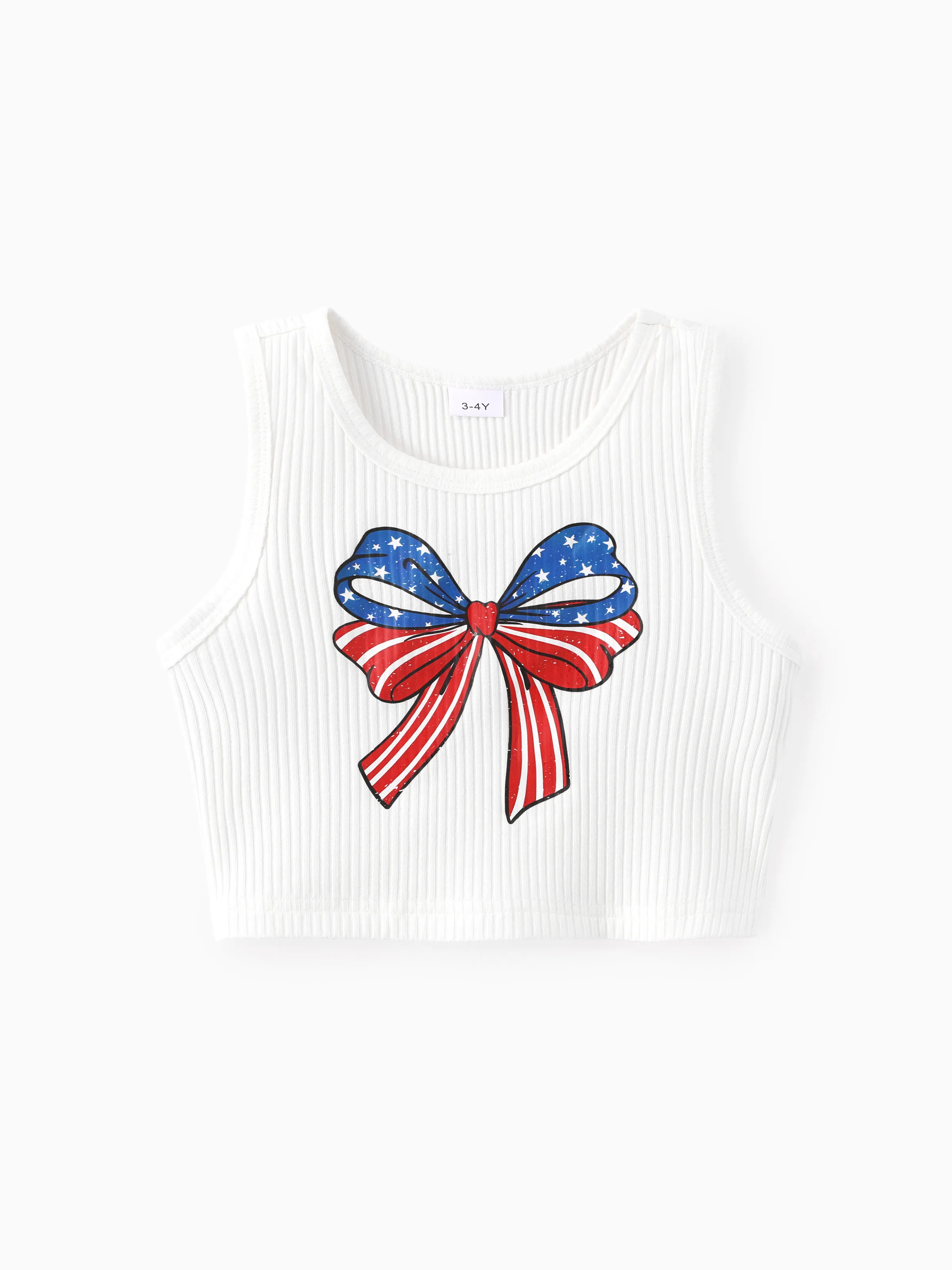 Independence Day Toddler Girls 2pcs Patriotic Bow Print Top and Star Printed Flare Pants Set White - Image 4