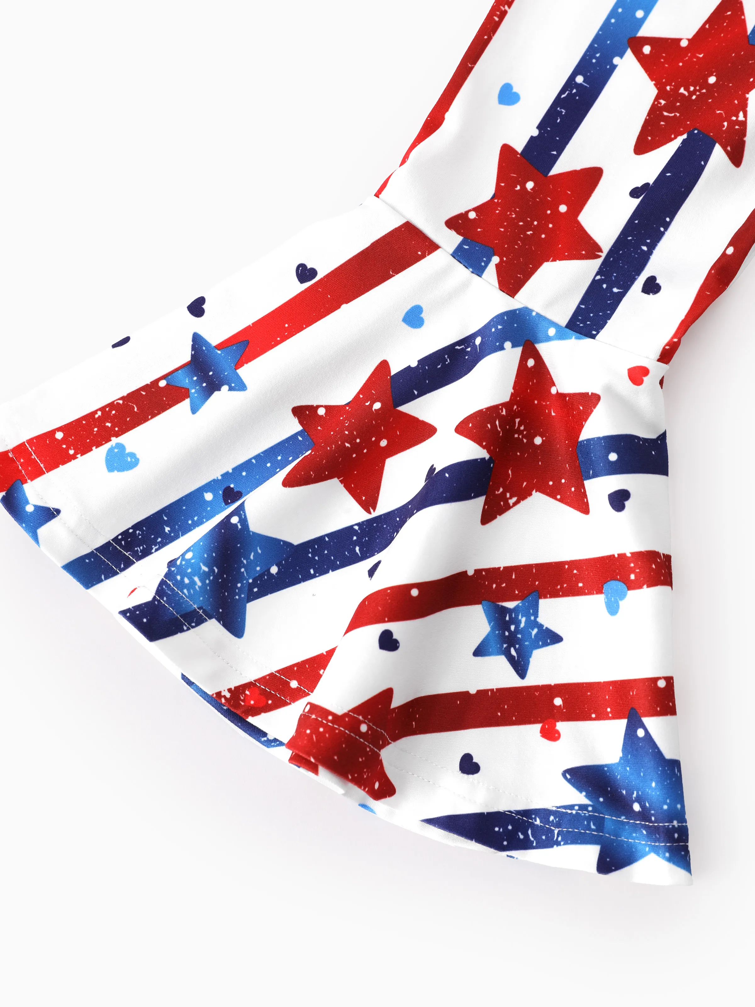 Independence Day Toddler Girls 2pcs Patriotic Bow Print Top and Star Printed Flare Pants Set White - Image 9