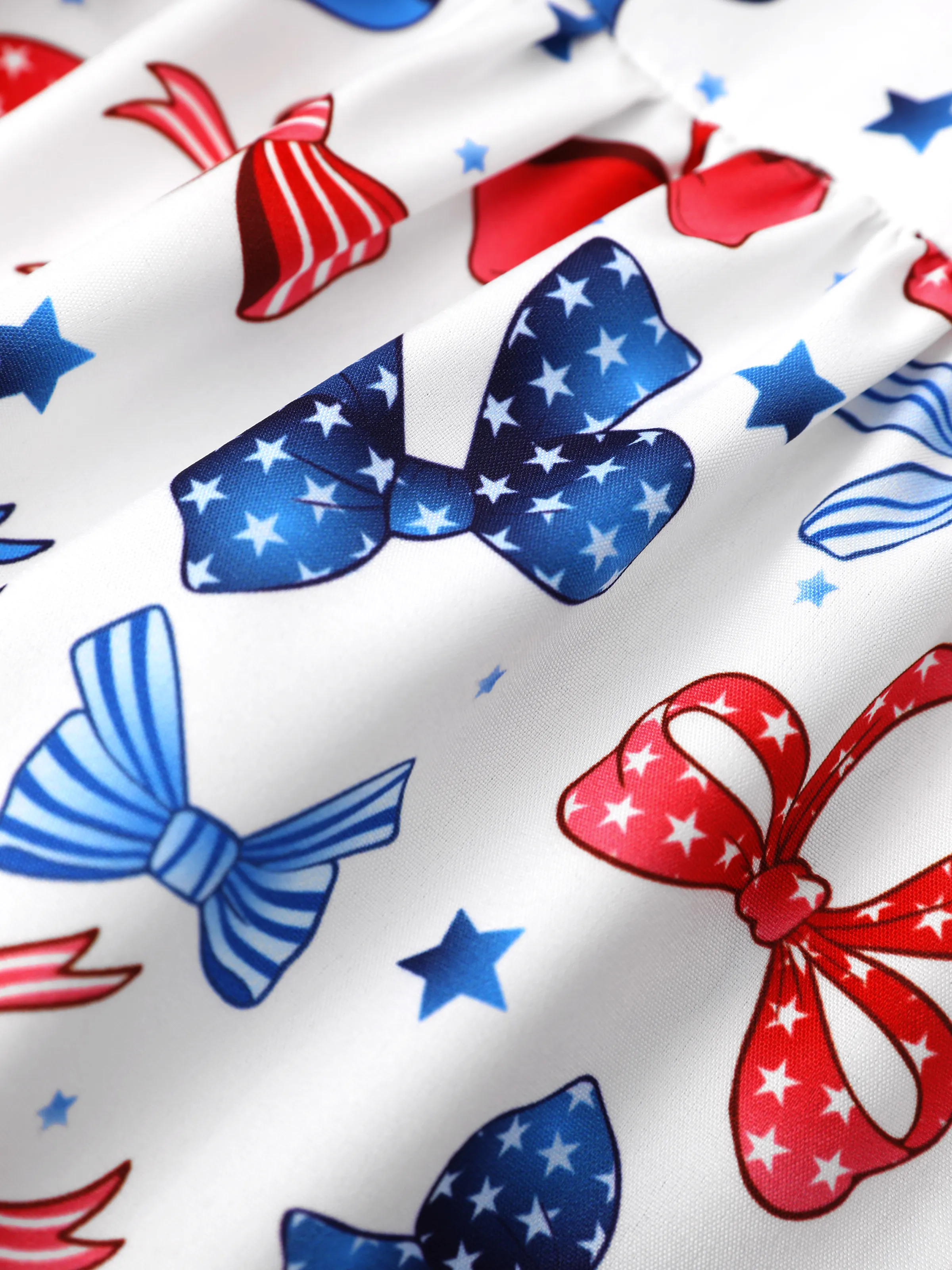 Independence Day Toddler Girls Patriotic Bow Print Smocking Dress White - Image 3