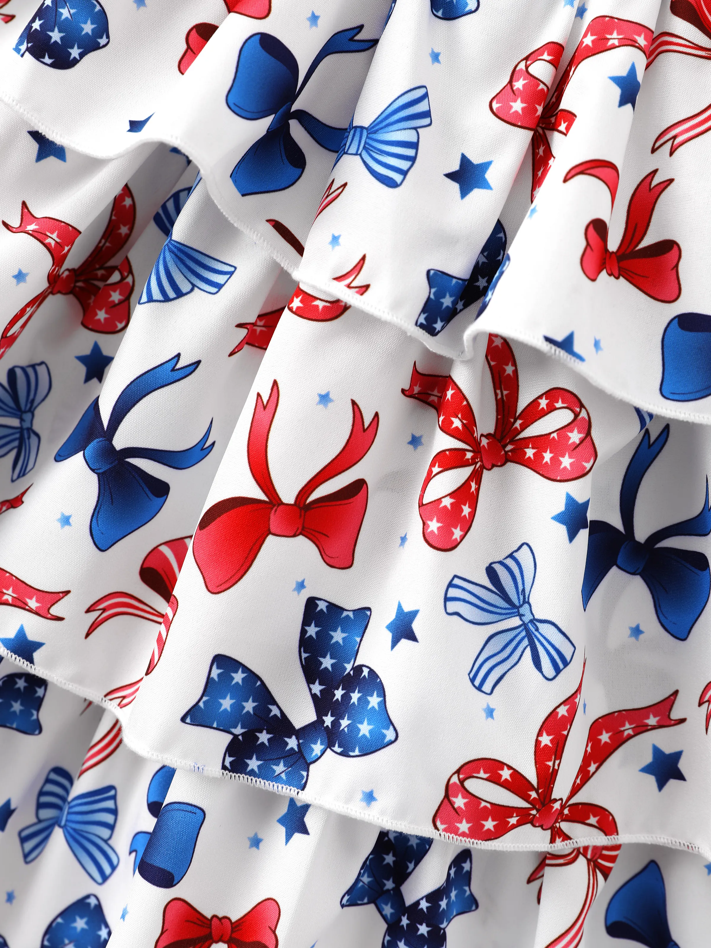 Independence Day Toddler Girls Patriotic Bow Print Smocking Dress White - Image 7