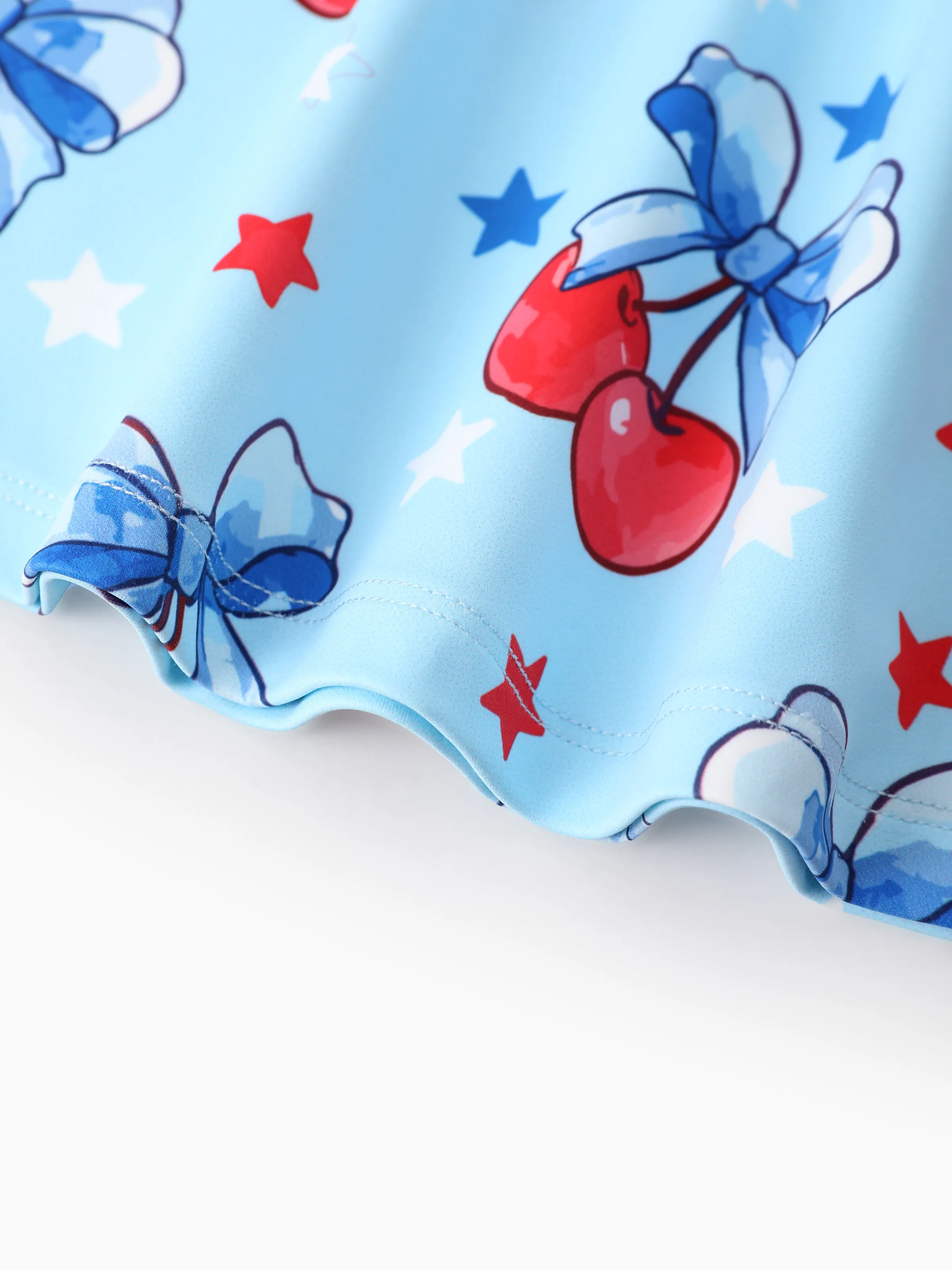 Independence Day Toddler Girls Patriotic Cherry/Star Print Casual Sleeveless Dress Light Blue - Image 7