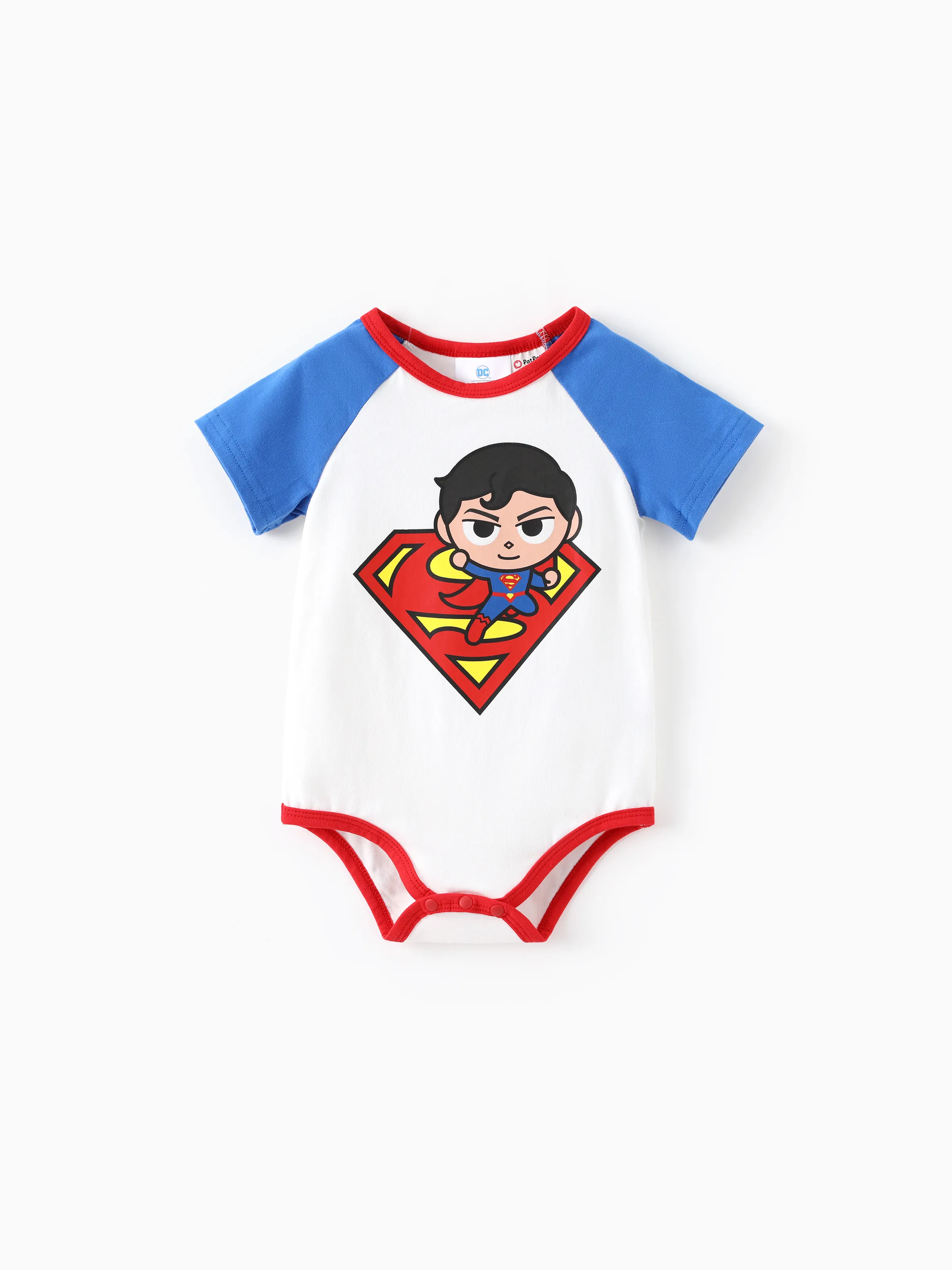 Justice League Baby Boy 2pcs Cotton Batman/Superman Print Colorblock Romper and Pants Set Blue - Image 3