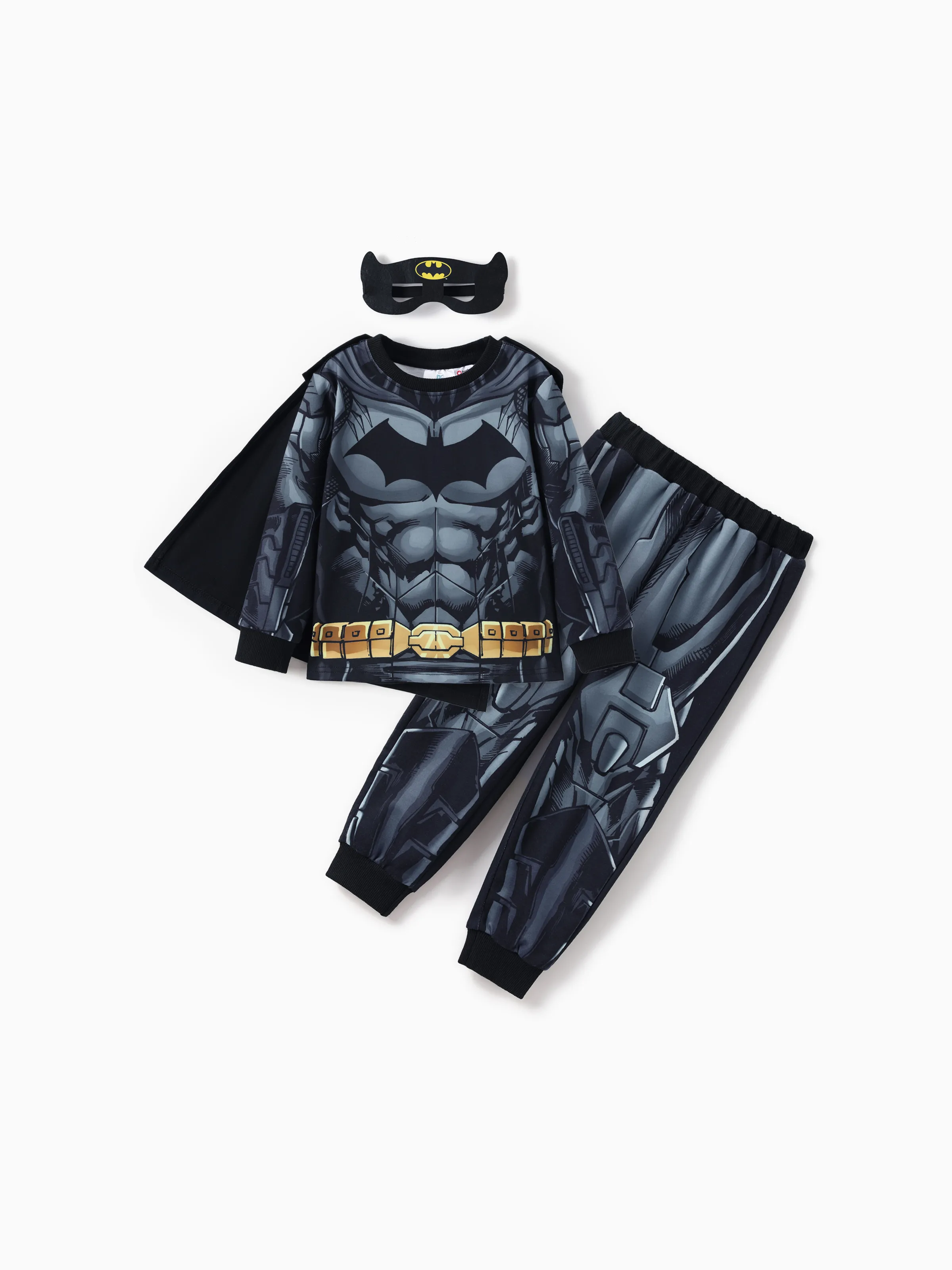 Justice League Toddler Boy Superman/Batman 3pcs Cosplay Costume with Removable Cloak Set Grey - Image 2