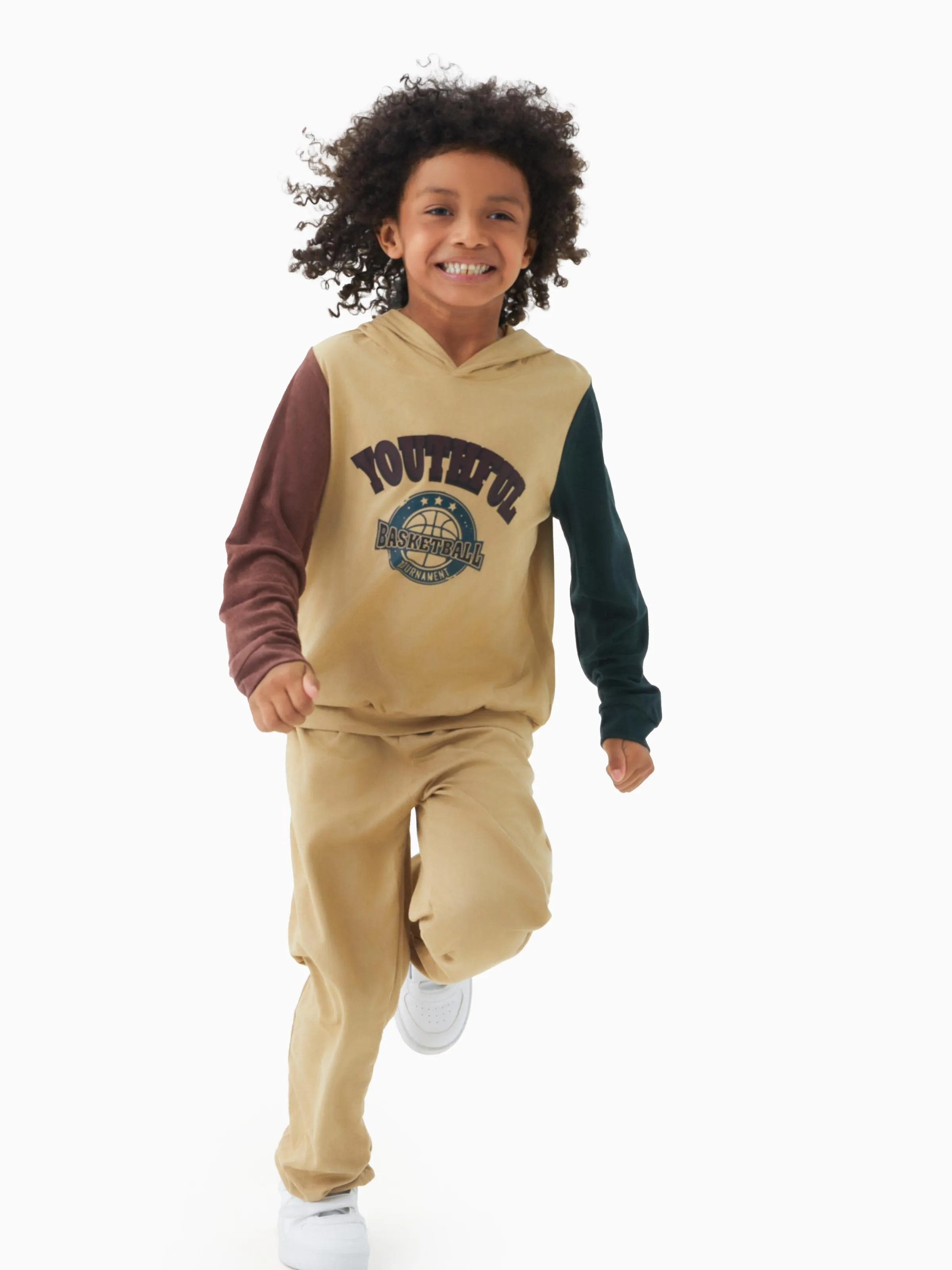 Kid Boy/Girl 2pcs Letter Sweatshirt and Pants Set Khaki - Image 2