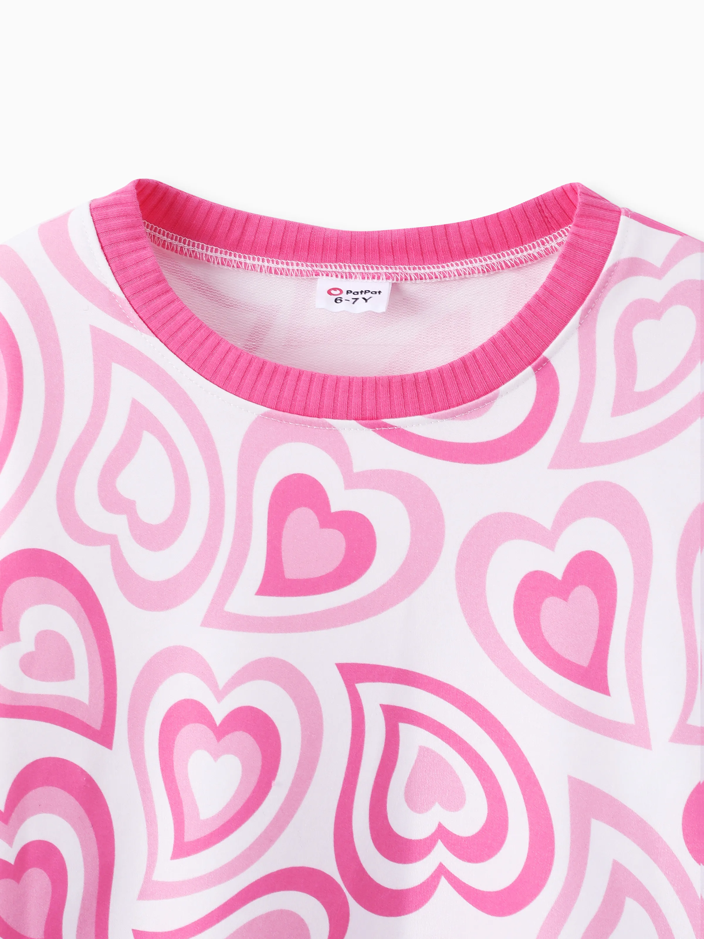 Kid Girl 2pcs Heart Print Sweatshirt and Flared Leggings Set Rose pink - Image 5