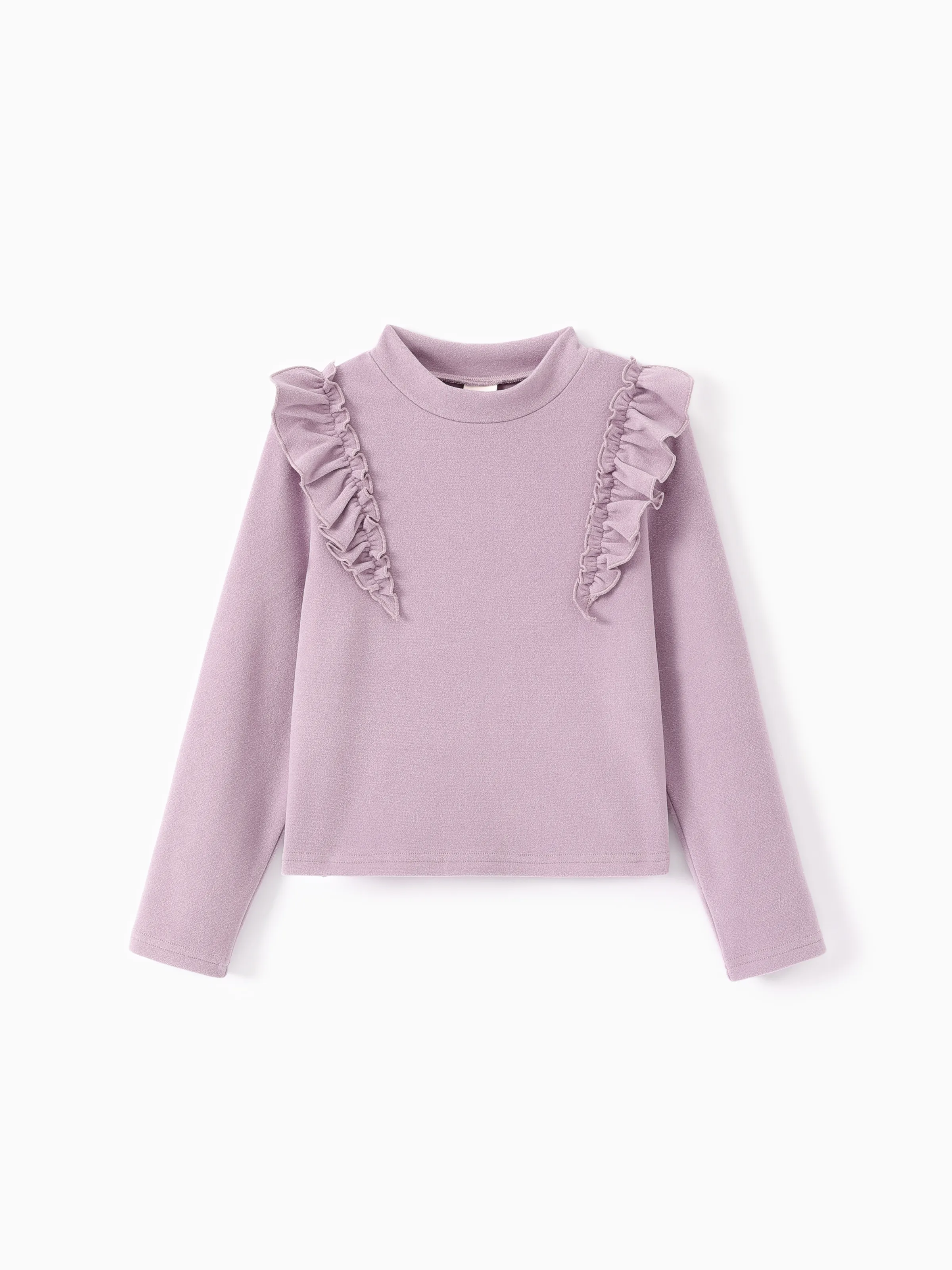 Kid Girl 2pcs Ruffled Turtleneck Tee and Flared Pants Set Purple - Image 2