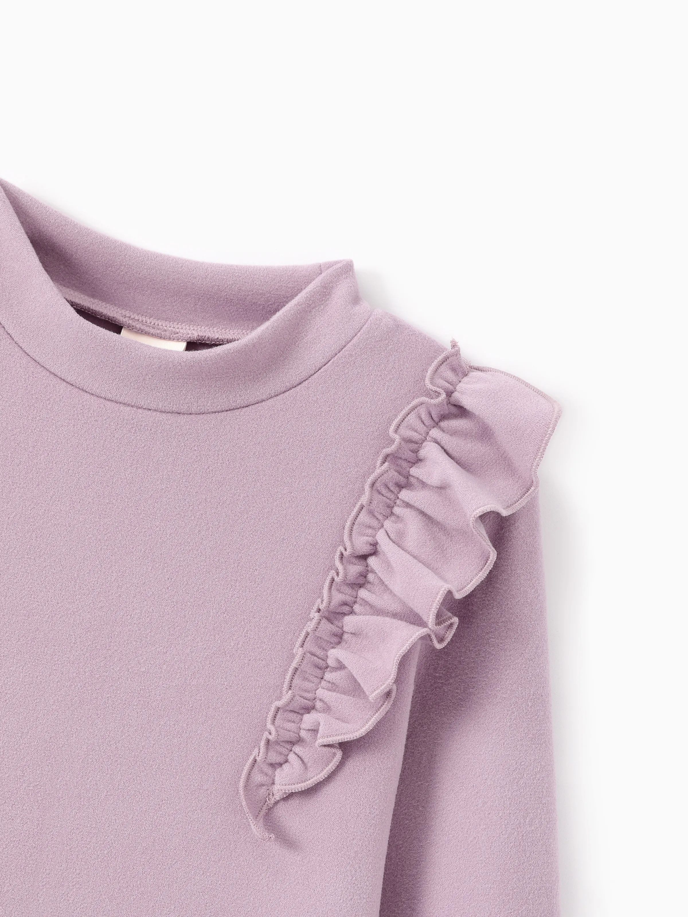 Kid Girl 2pcs Ruffled Turtleneck Tee and Flared Pants Set Purple - Image 5