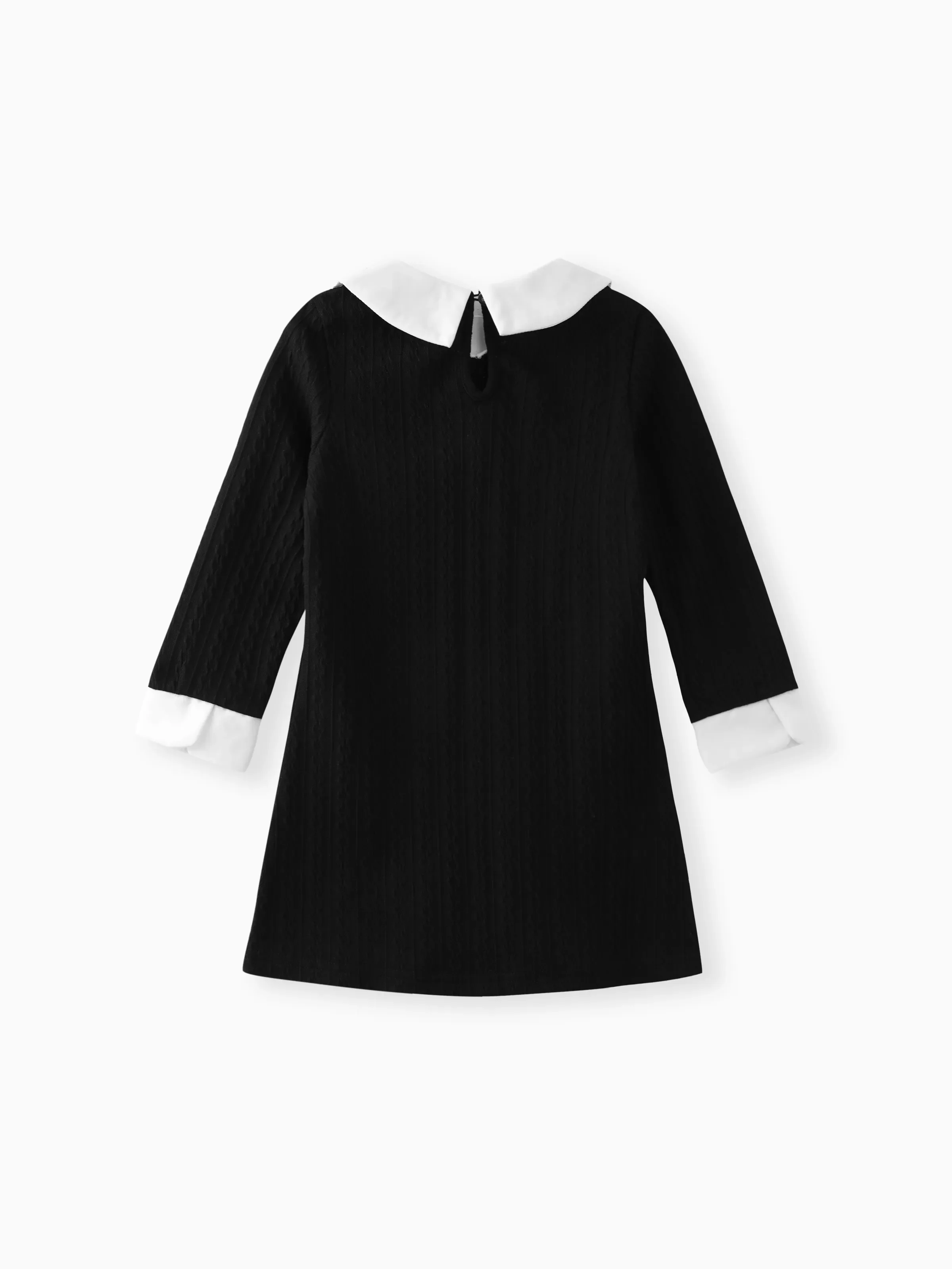 Kid Girl Avant-garde Solid Color Lapel Design Long Sleeve Dress Black - Image 3