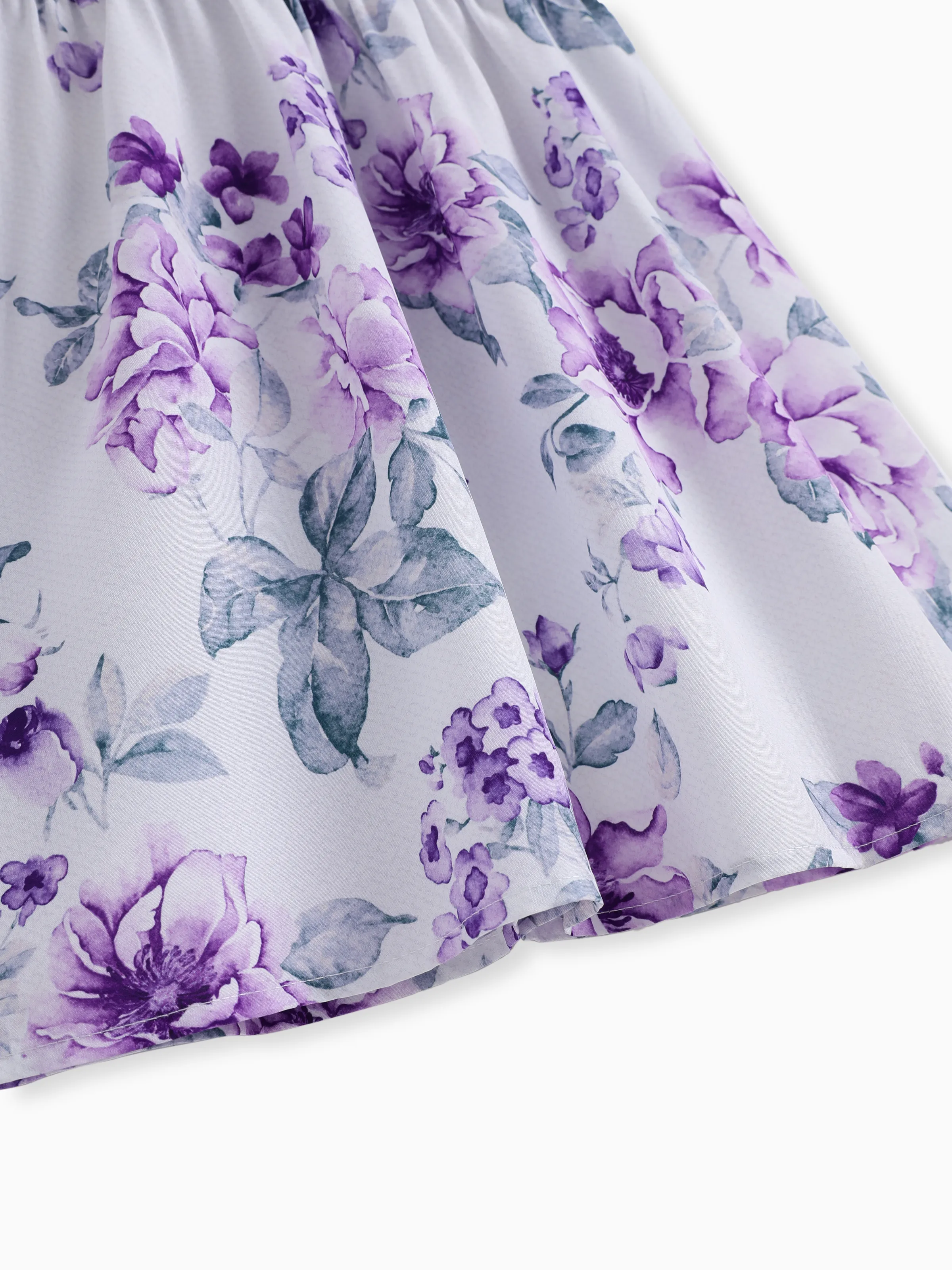 Kid Girl Floral Print Mesh Design Sleeveless Dress Purple - Image 5