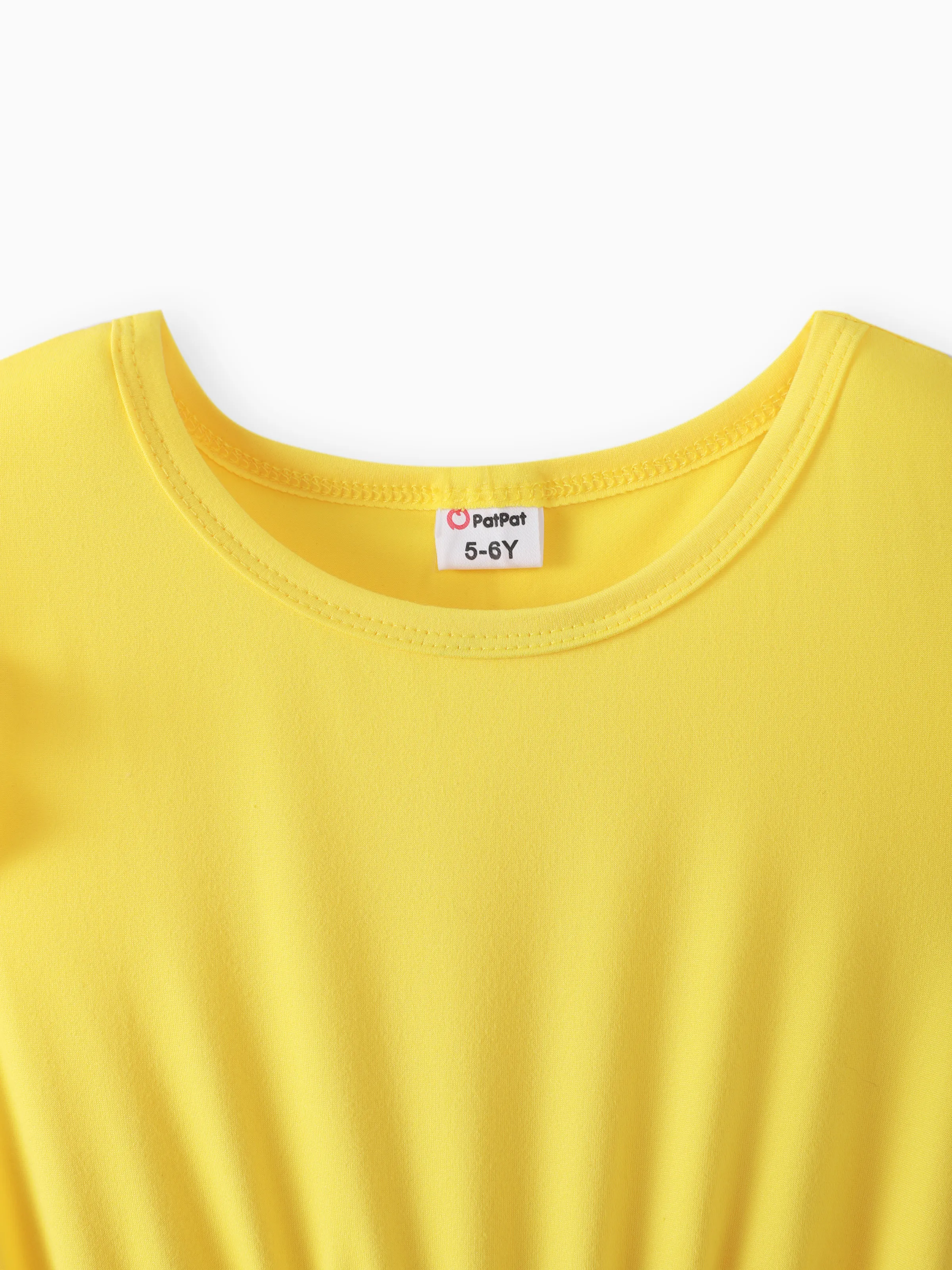 Kid Girl Floral Print Splice Belted Flutter-sleeve Dress Yellow - Image 4