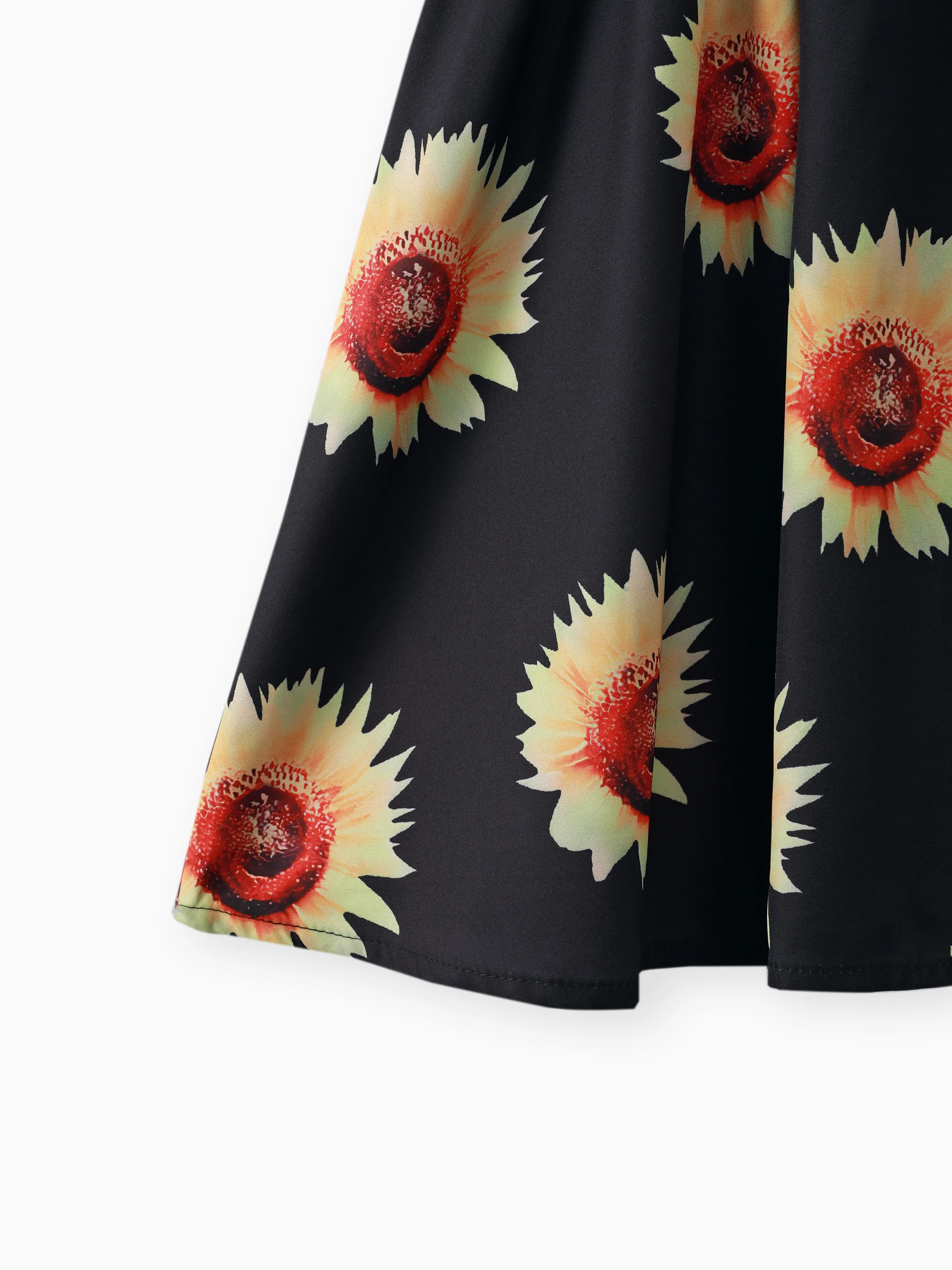 Kid Girl Floral Print Splice Belted Flutter-sleeve Dress Yellow - Image 6