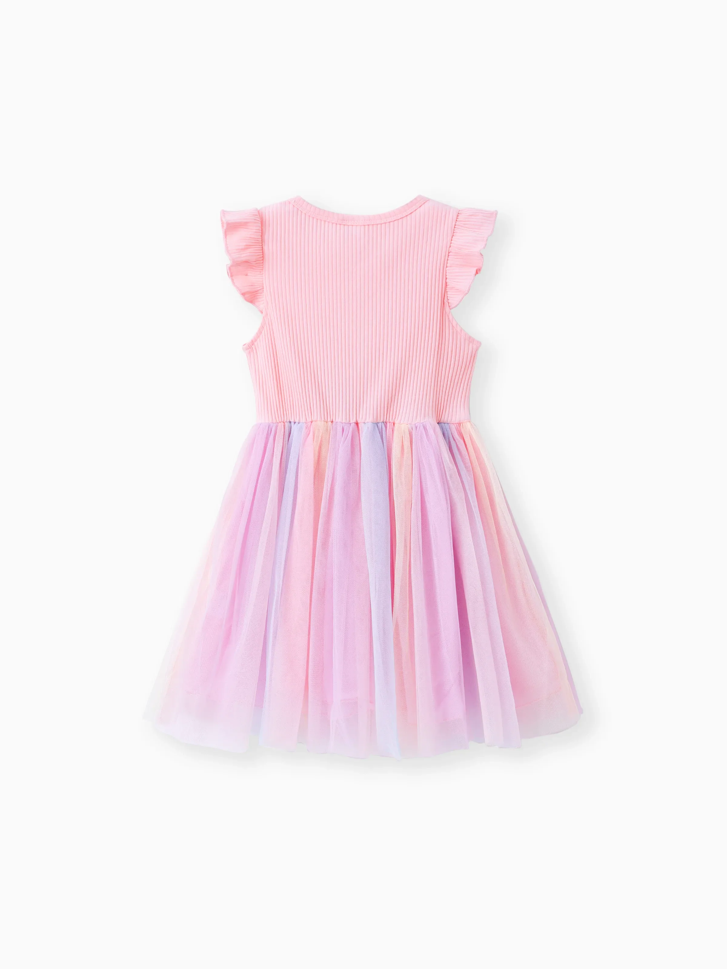 Kid Girl Princess Flutter-sleeve Heart Rainbow Mesh Fairy Dress Pink - Image 7