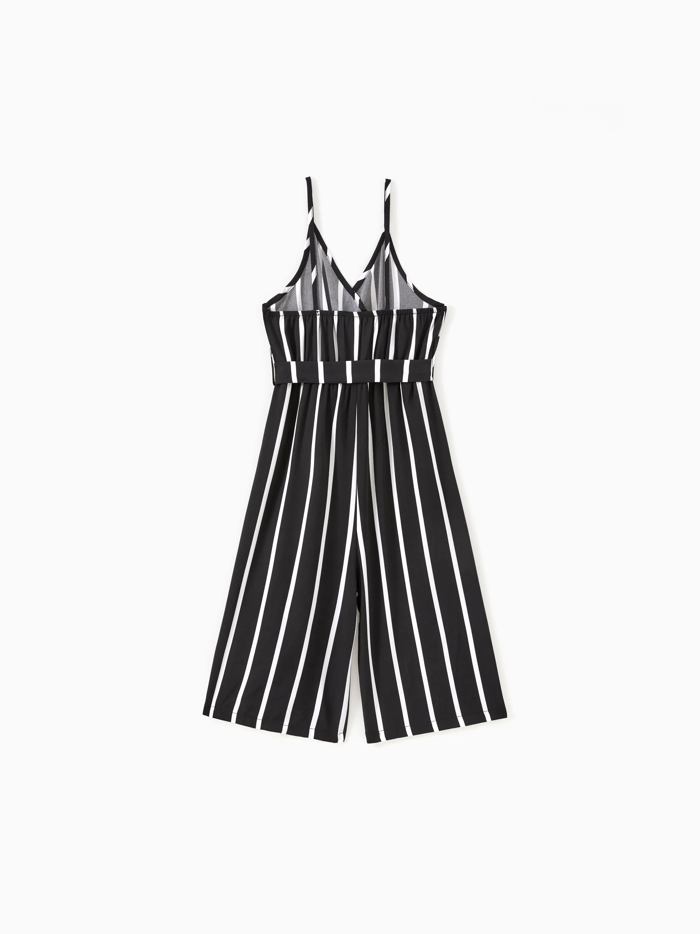 Kid Girl Stripe Surplice Neck Belted Cami Jumpsuits Black - Image 2