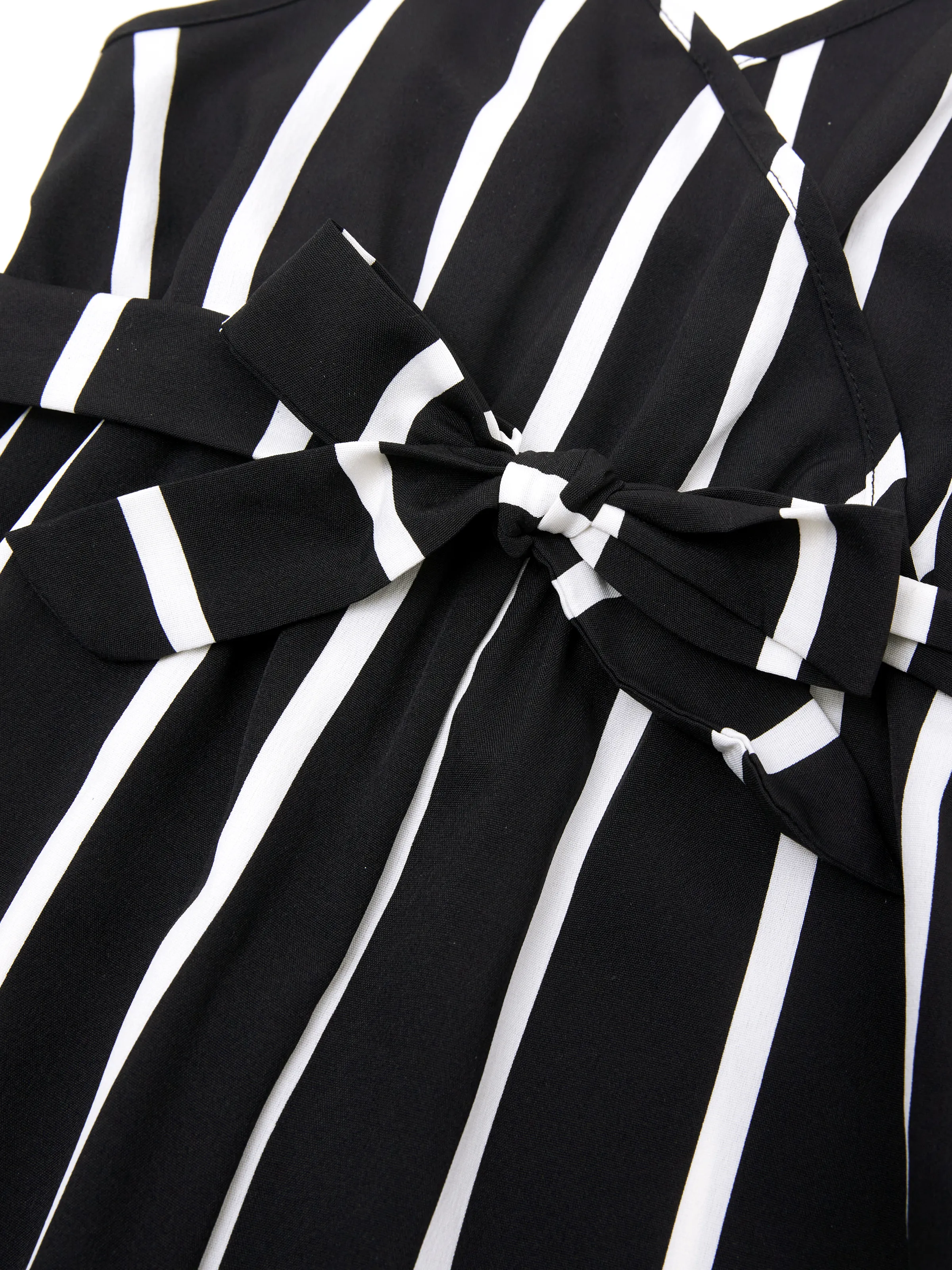 Kid Girl Stripe Surplice Neck Belted Cami Jumpsuits Black - Image 4