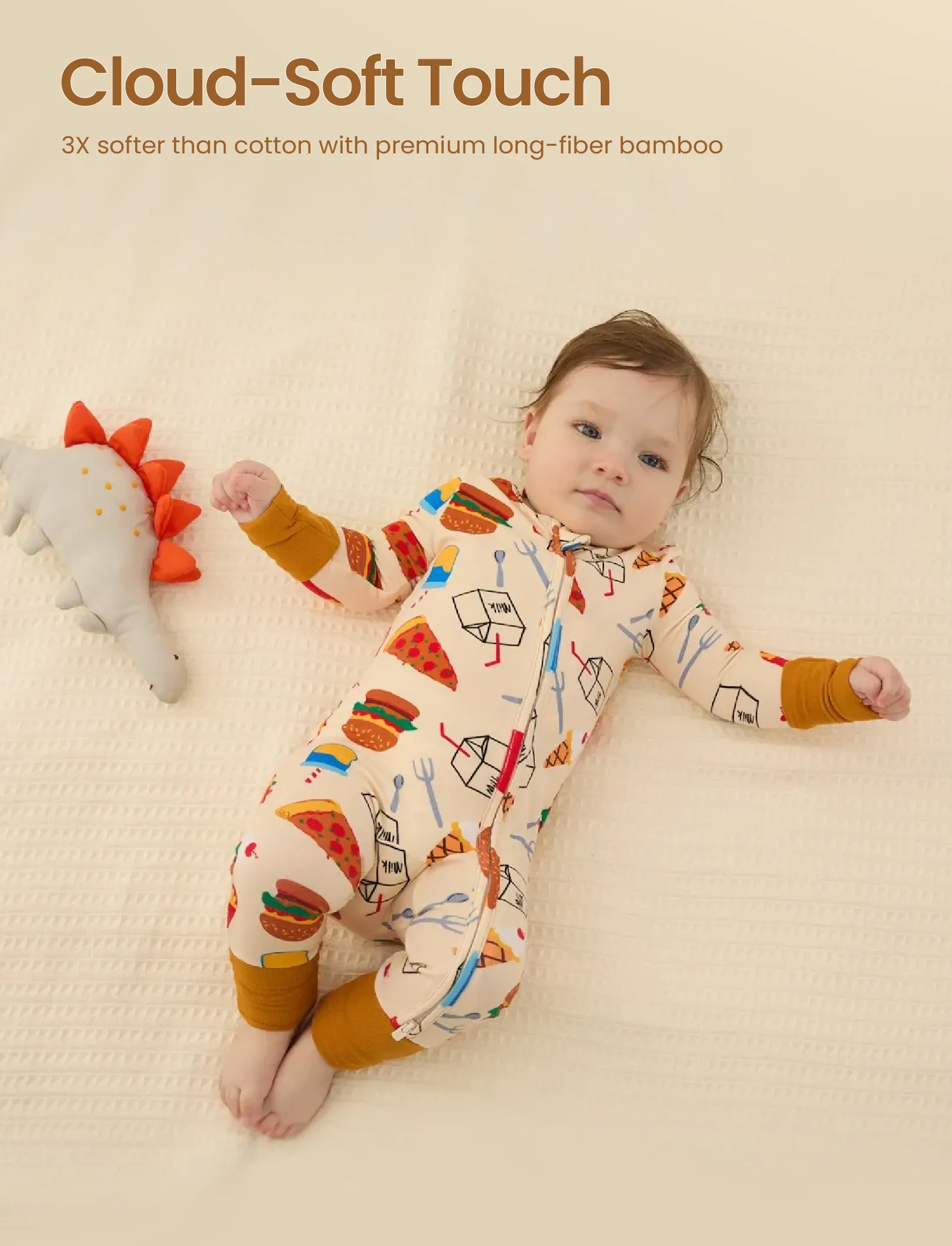 Kids Baby / Girl Bamboo Pajamas With Childlike Print (Snug-Fitting) Brown - Image 4