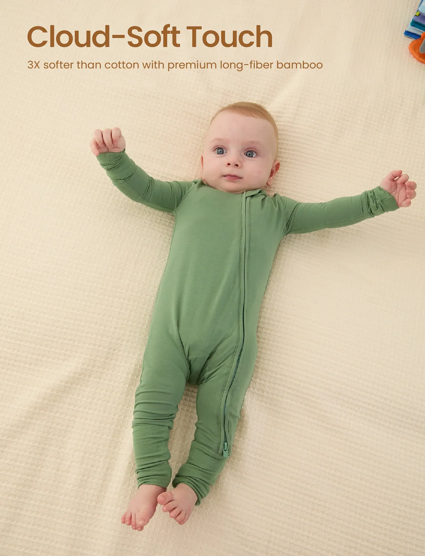 Kids Baby / Girl Bamboo Pajamas With Childlike Print (Snug-Fitting) Dark Green - Image 4